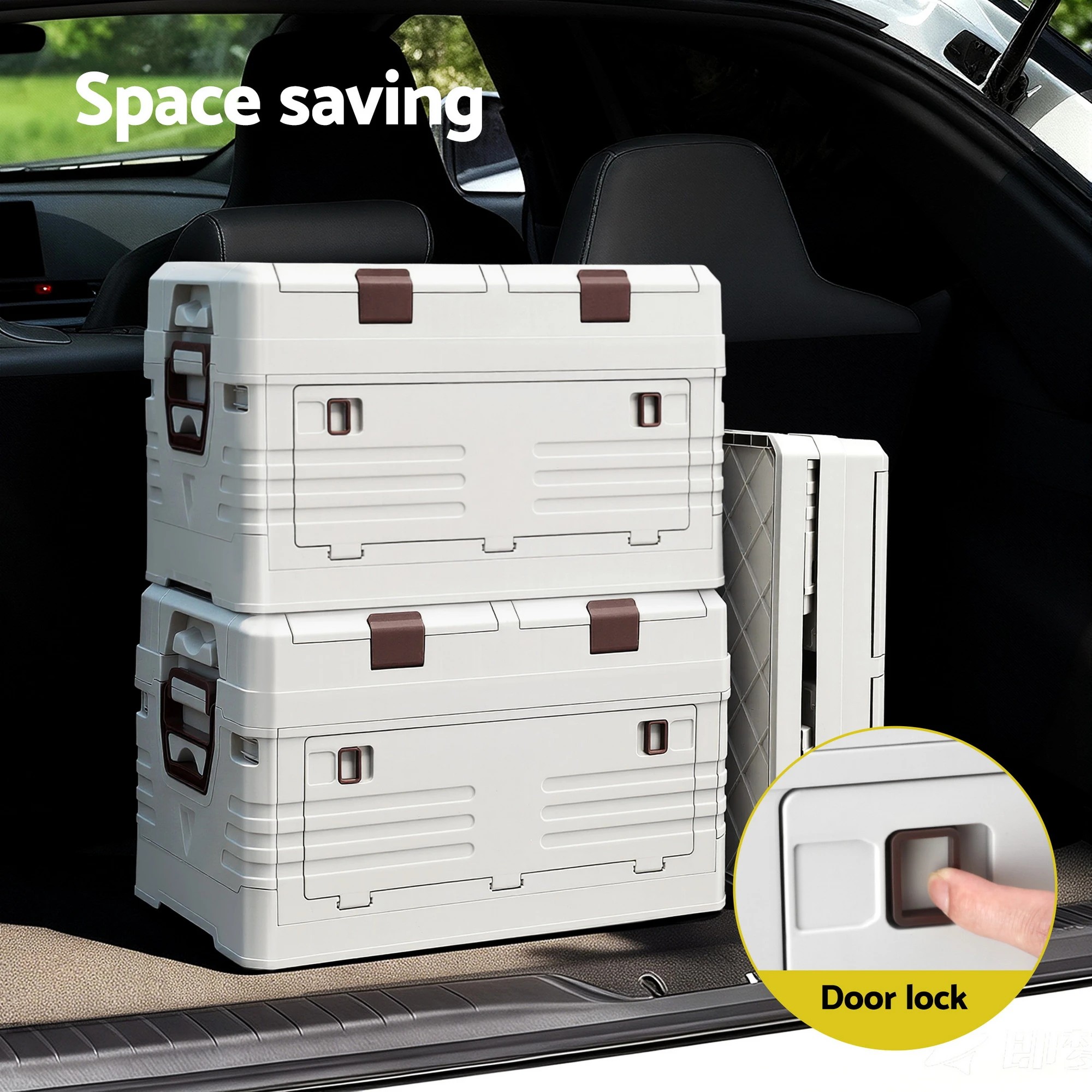 3 Gardeon 40L Outdoor Storage Box Foldable Camping Collapsible Bins - Beige, 3 of 6