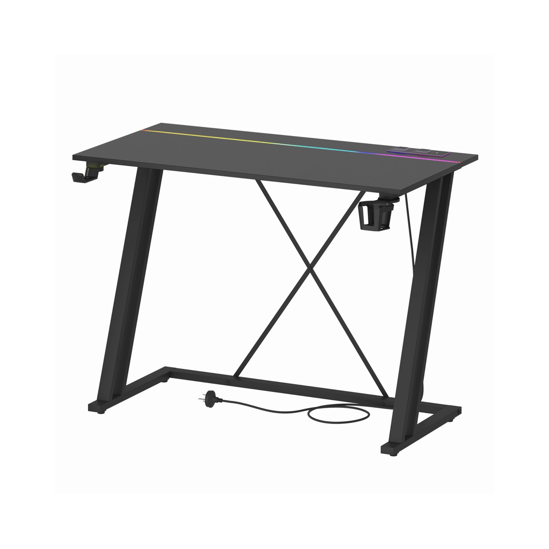 1 Advwin Gaming Desk Built-in Led Lights & Power Outlets 100cm Carbon Fiber Surface Computer Desk Black, 1 of 7