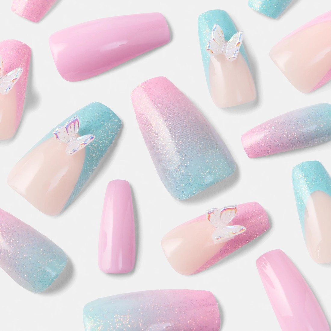 4 OXX Cosmetics 24 Pack Artificial Nails with Adhesive - Squareletto Shape, 3D Butterfly, 4 of 5