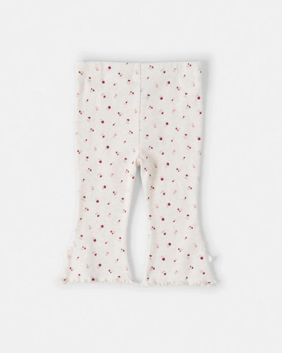 2 Cotton Lace Trim Flare Leggings Hony Flral, 2 of 3