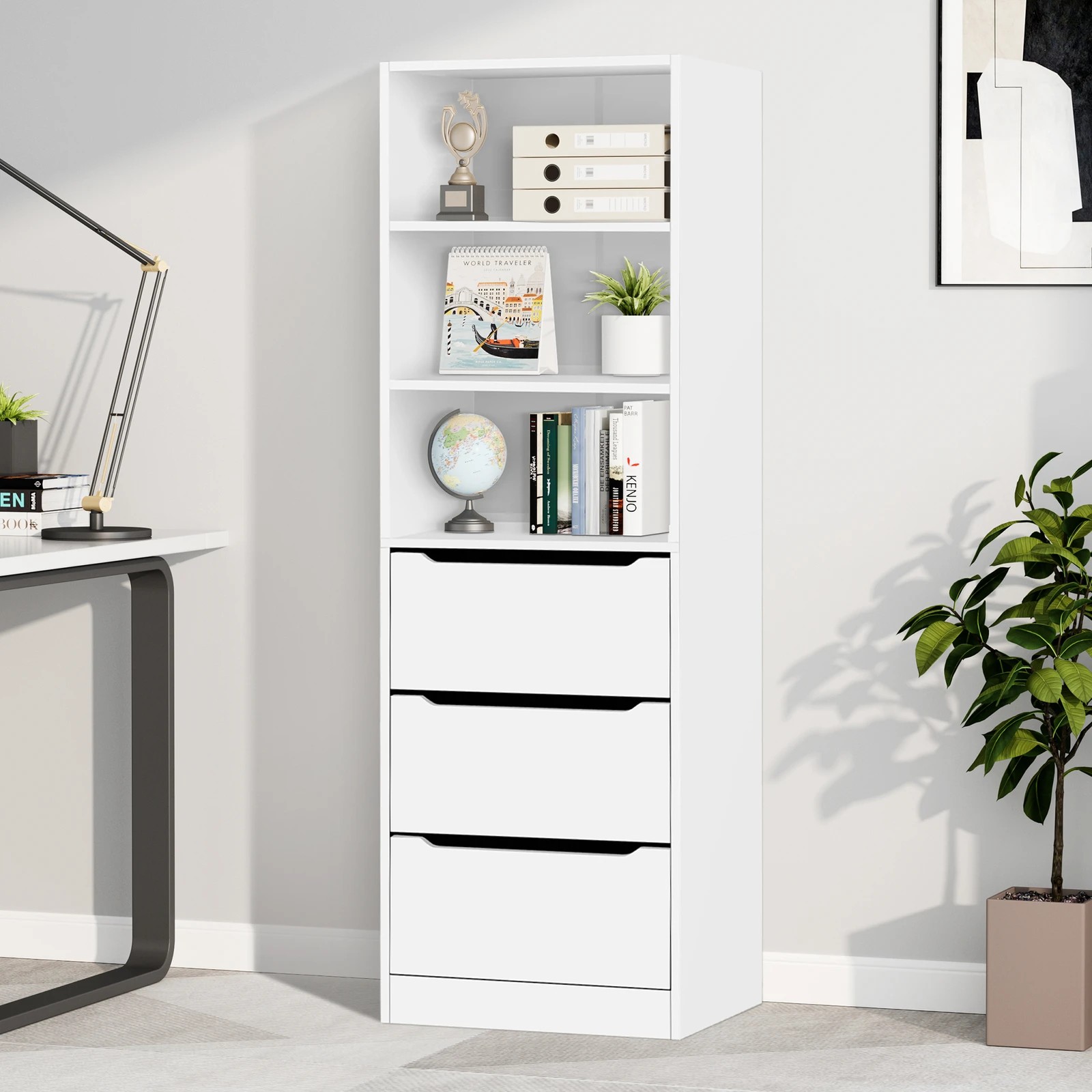 10 Alfordson Chest of 3 Drawers Office Storage Cabinet Tallboy Bedroom - White, 10 of 10