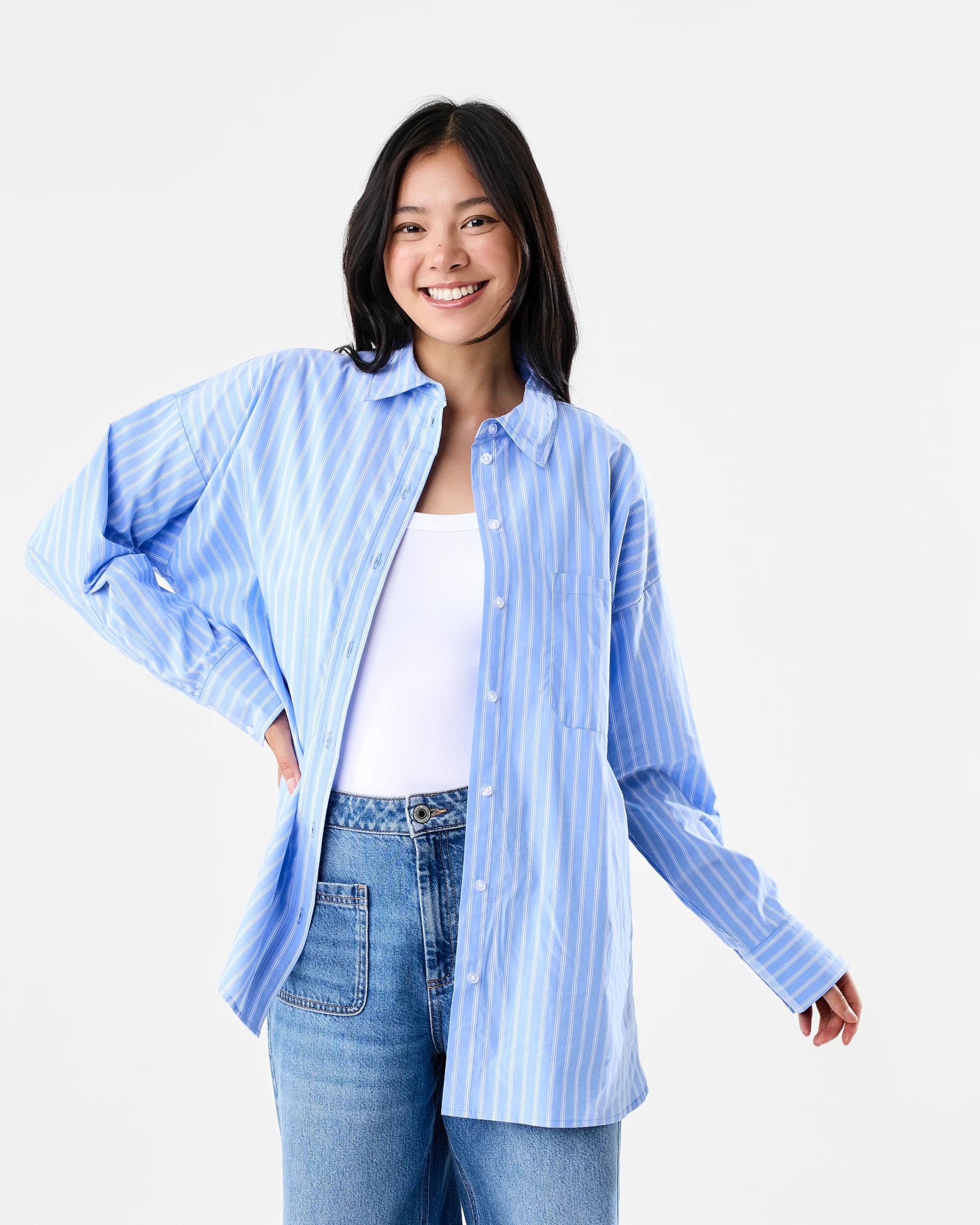 1 Long Sleeve Oversized Stripe Shirt Tina Strp, 1 of 8