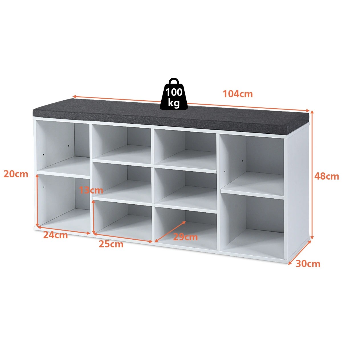 2 Costway Shoe Cabinet Bench Shoe Storage Rack Organizer Shelf Cupboard Box w/Padded Seat - White, 2 of 4