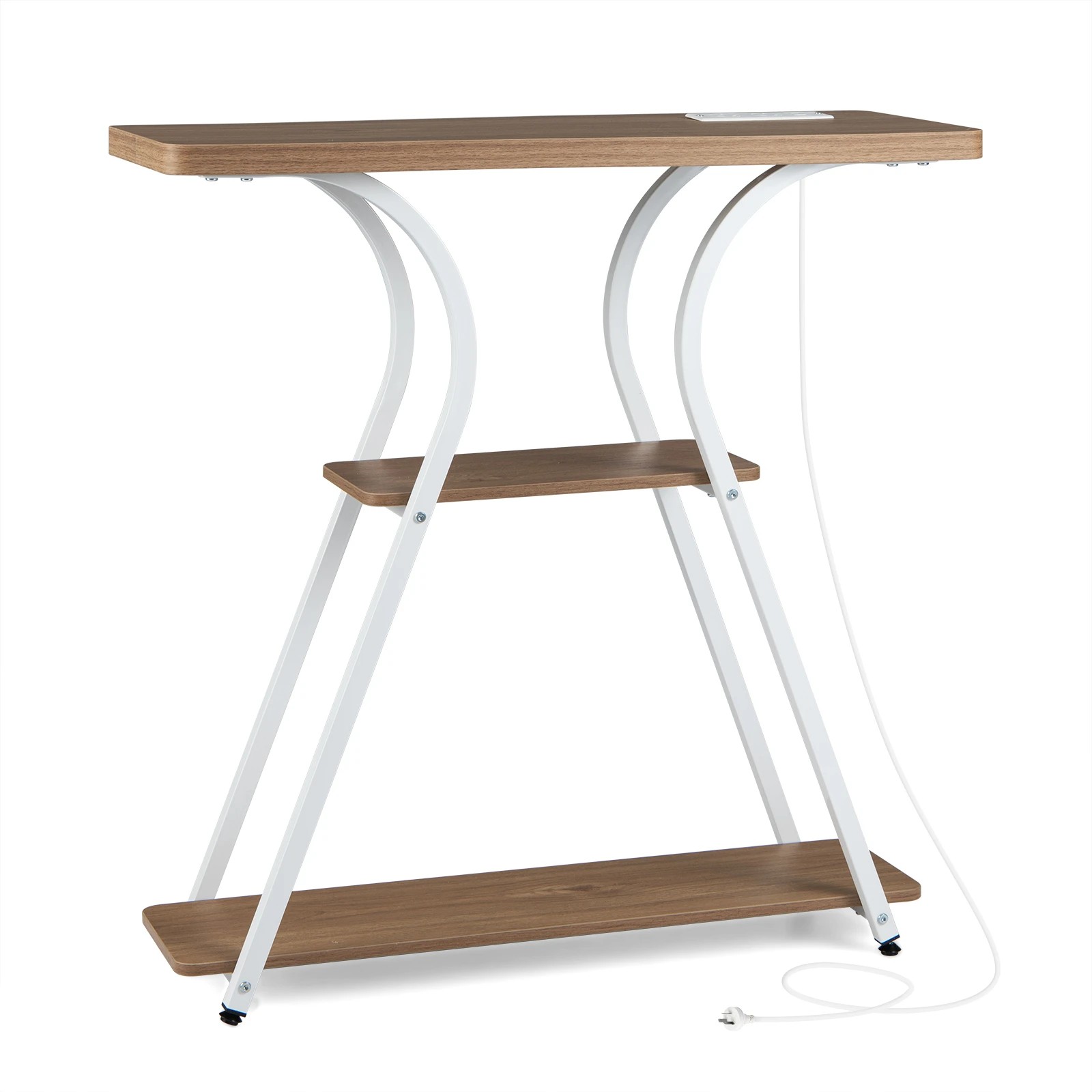 1 Costway 3-Tier Console Table w/Power Outlets LED Narrow Behind Couch Table - Natural, 1 of 6