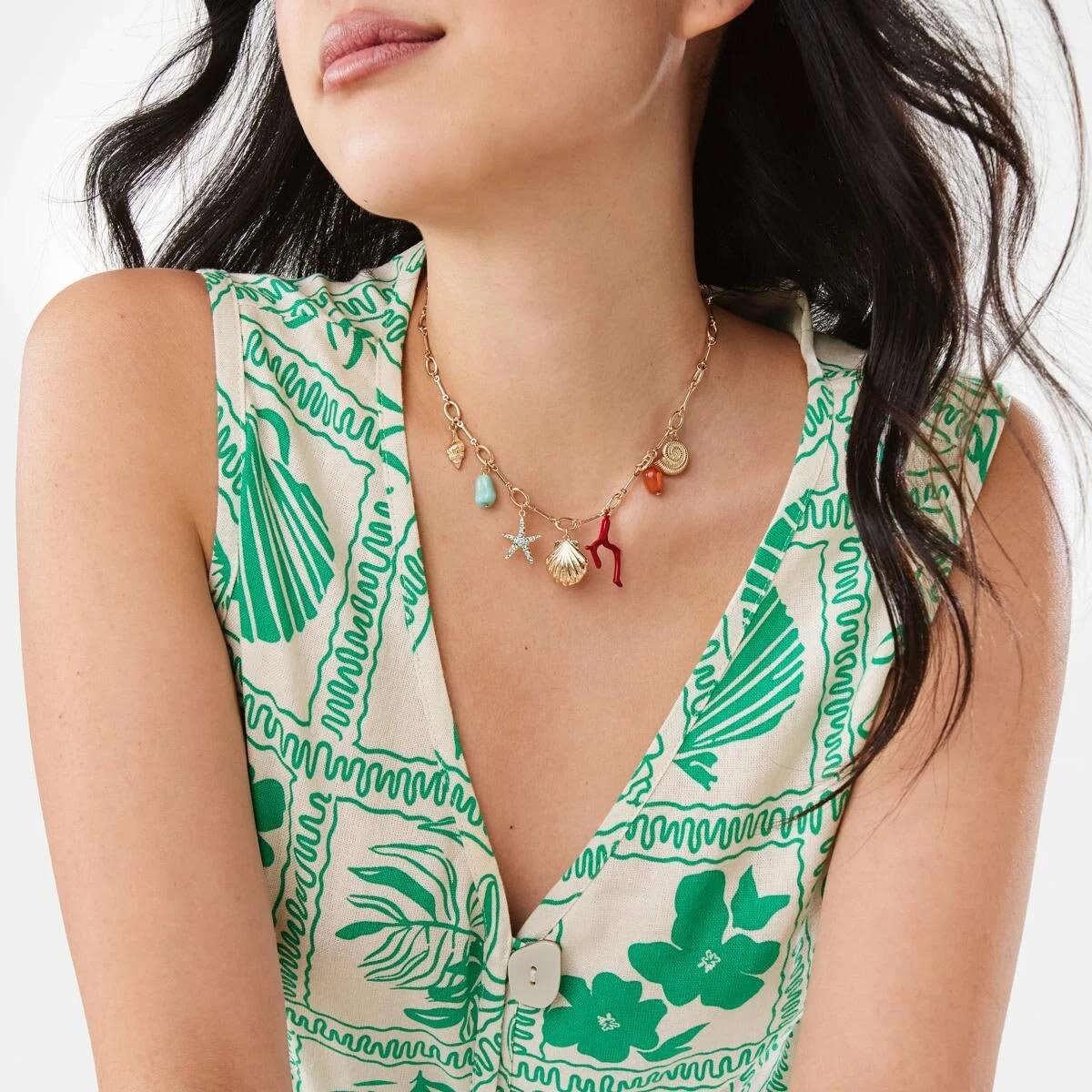 4 Seashell Charms Necklace - Gold Tone GOLD METAL, 4 of 6