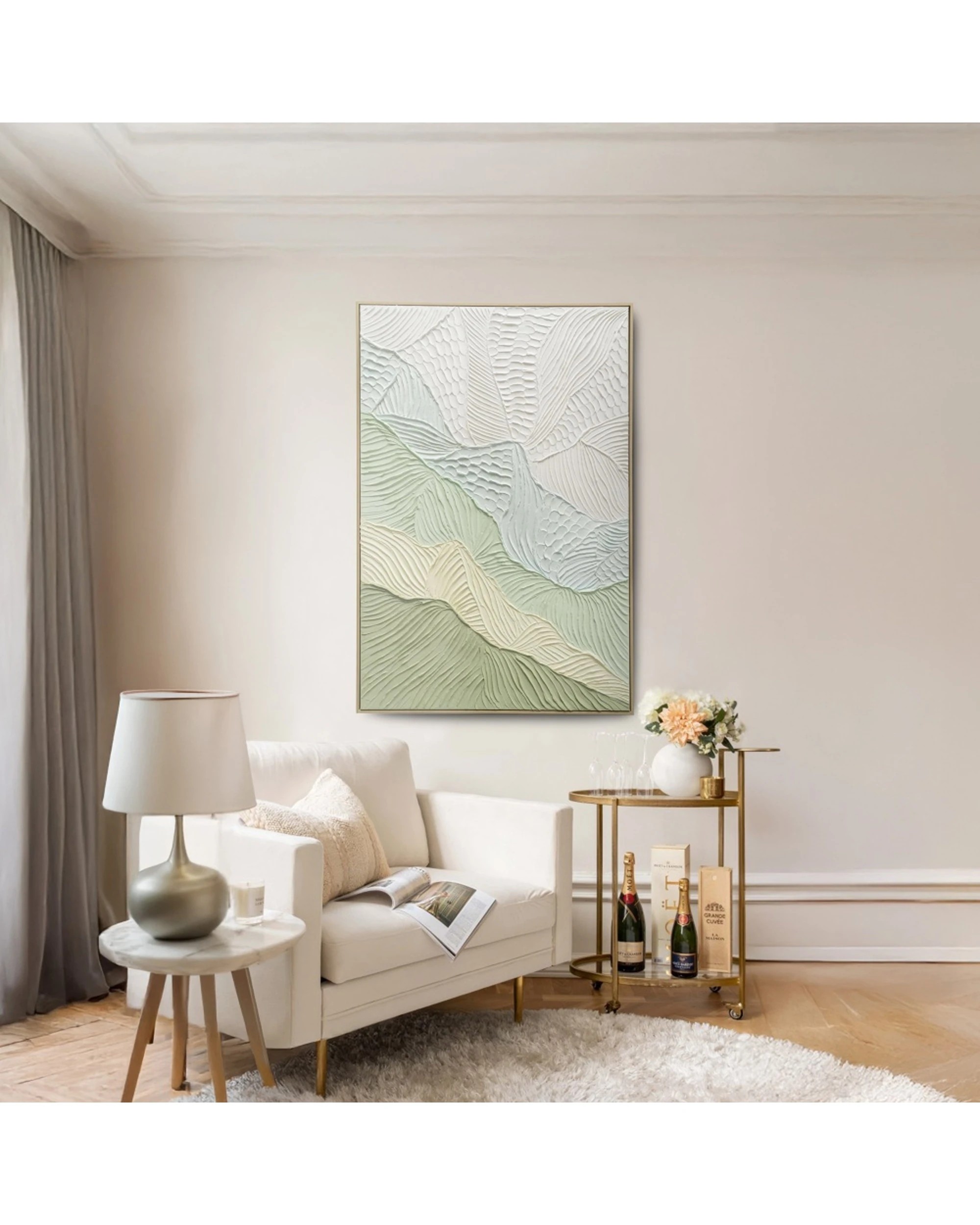 3 Urban Style Brushmarks Oil Painting Textured Artwork Sage Ripple 825x1225mm - Green, 3 of 6