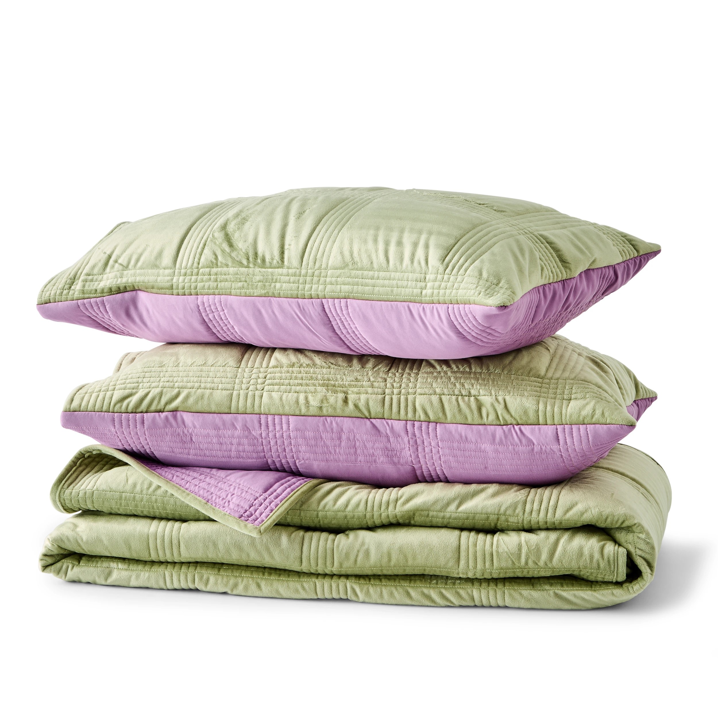 8 Velvet Reversible Coverlet Set - Queen/King Bed, Sage and Lilac, 8 of 9