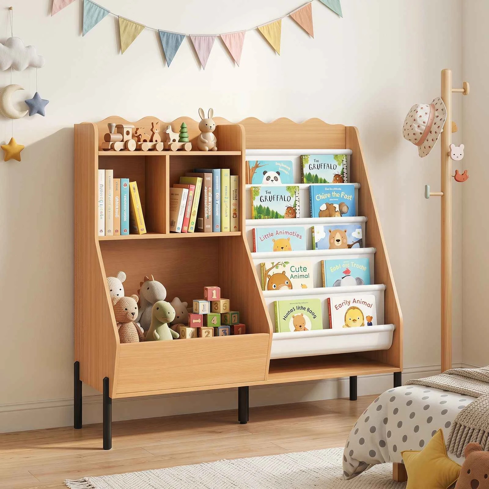 3 Costway Bookshelf Toy Storage Organizer Montessori Wooden Bookcase - Natural, 3 of 3
