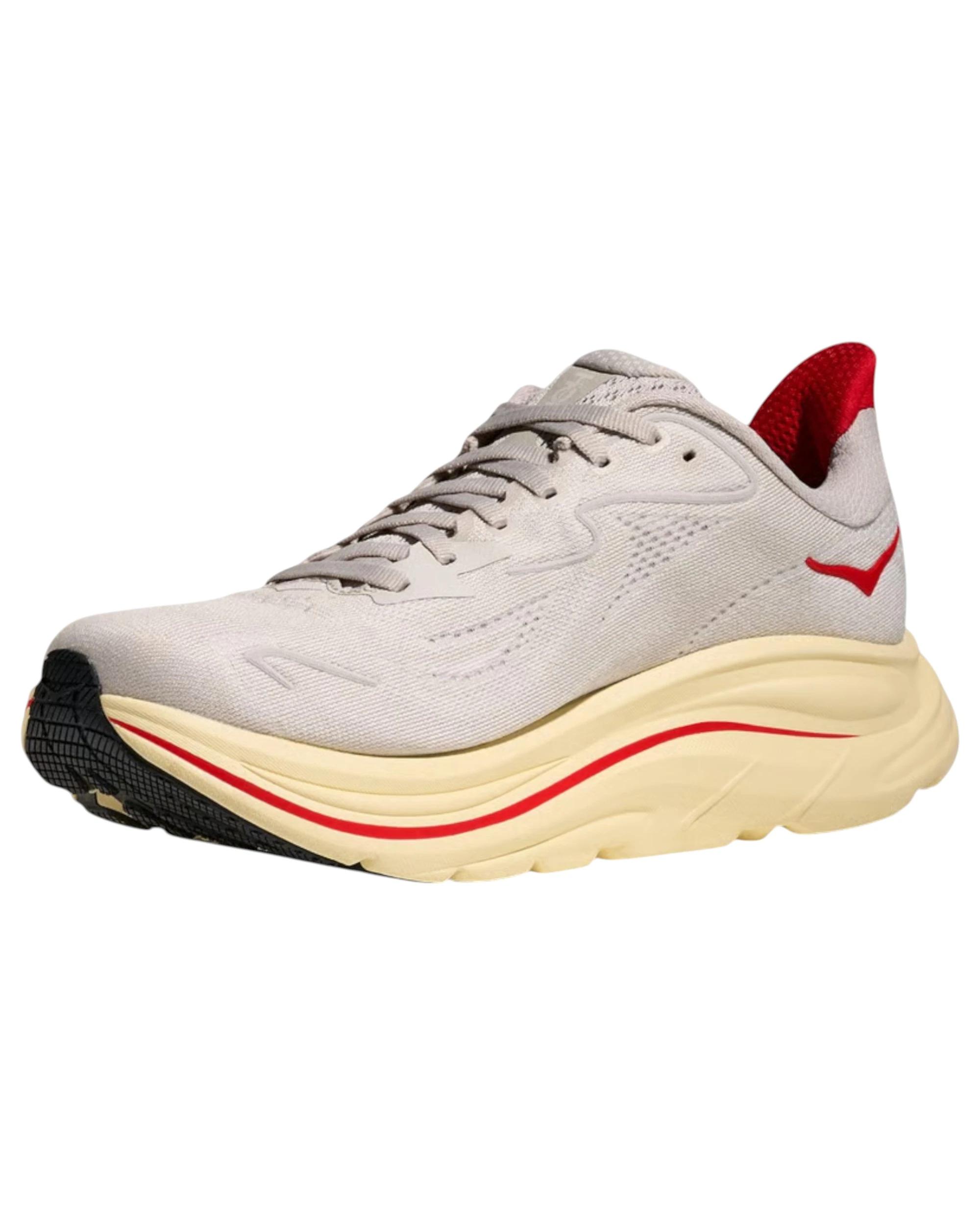 7 Hoka Womens Clifton 10 Gold Athletic Running Shoes STUCCO/CERISE, 7 of 8