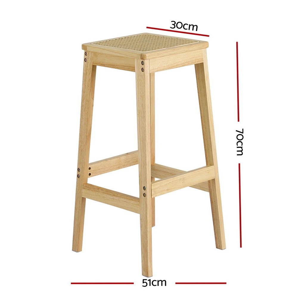 2 Artiss 2x Bar Stools Rubber Wood Stool Counter Chair Rattan Barstools Kitchen - Natural, 2 of 5