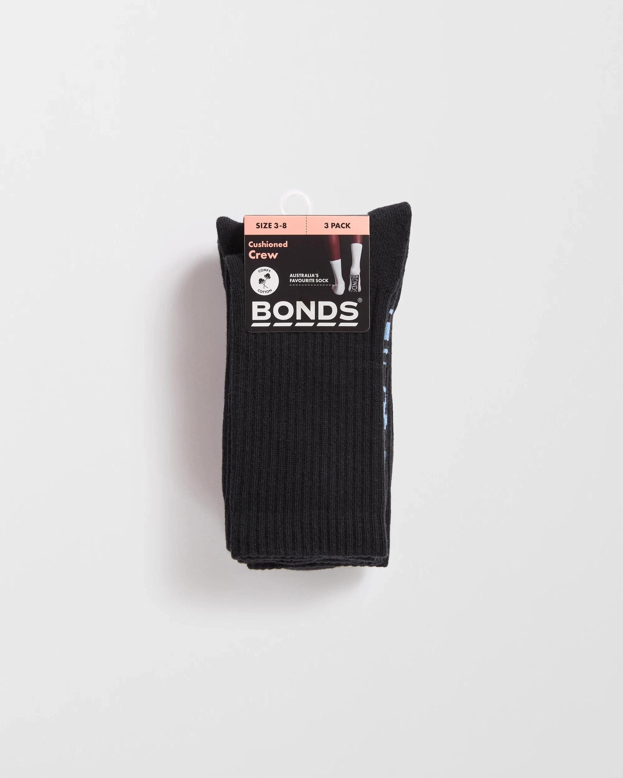 3 Cotton Blend Logo Cushioned Crew Socks 3 Pack - Bonds BLACK, 3 of 3