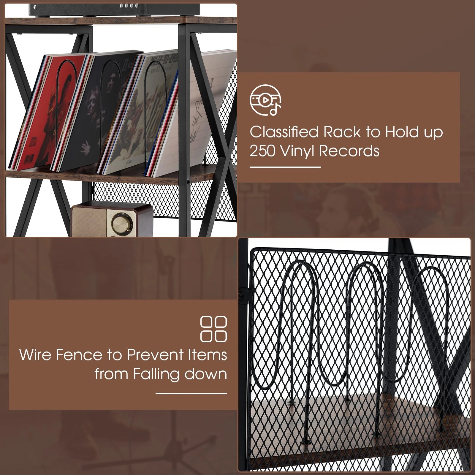 3 Costway Rolling Record Player Stand 3-Tier Side End Table, 3 of 10