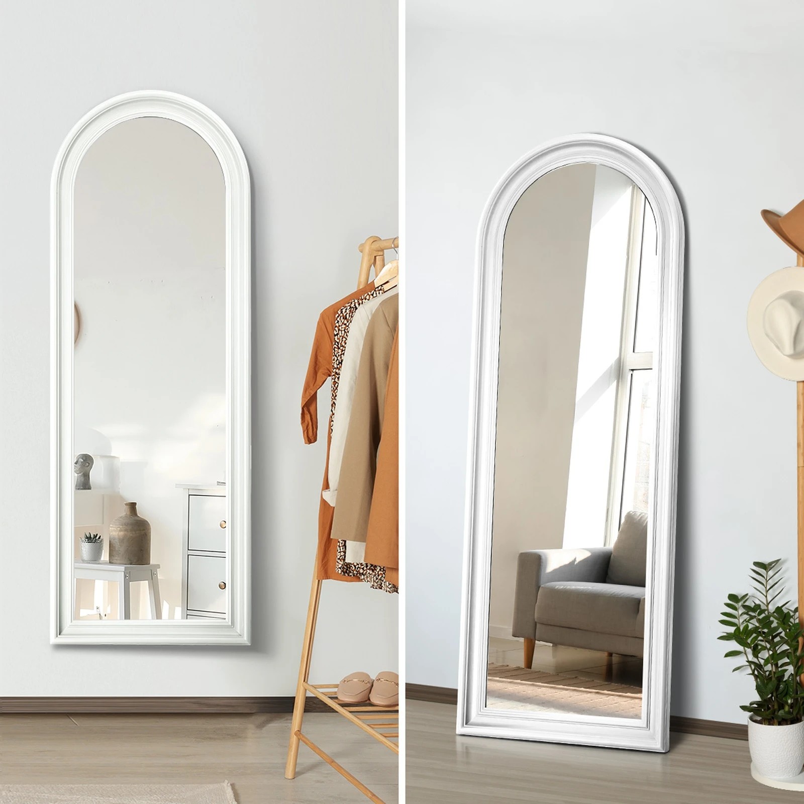 5 Oikiture Full Length Mirror Elegance Arch 165x60cm Wood Floor Mirrors - White, 5 of 10