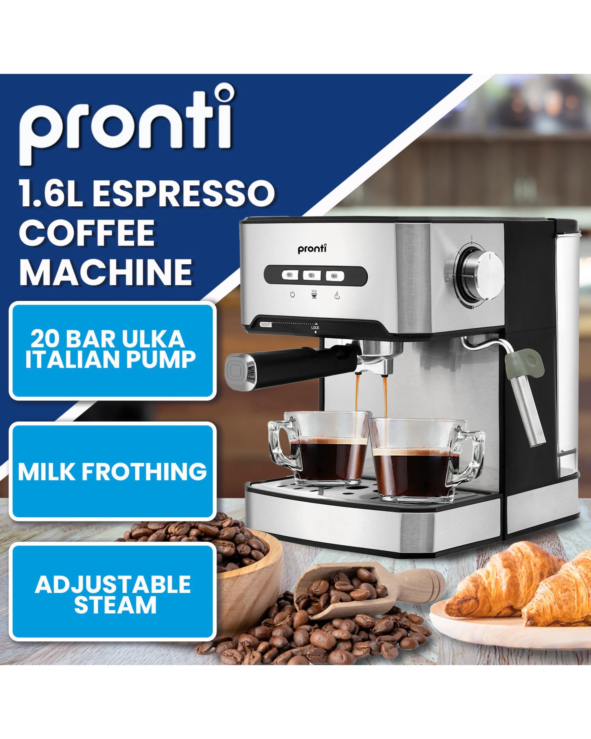 3 Pronti 1.6L Automatic Coffee Espresso Machine with Steam Frother, 3 of 7