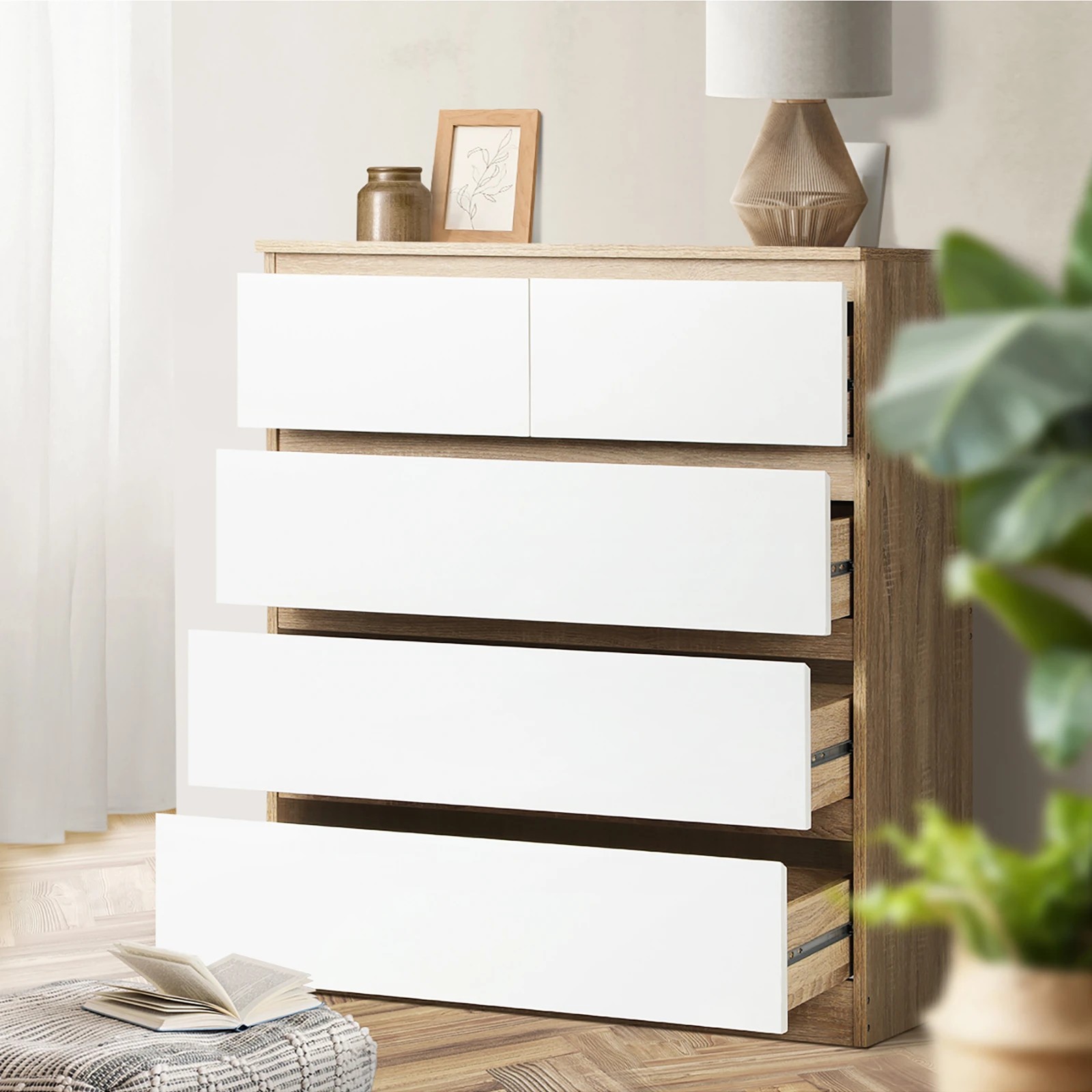 3 Oikiture 5 Chest of Drawers Tallboy Dresser Table Storage Cabinet - Multi, 3 of 8