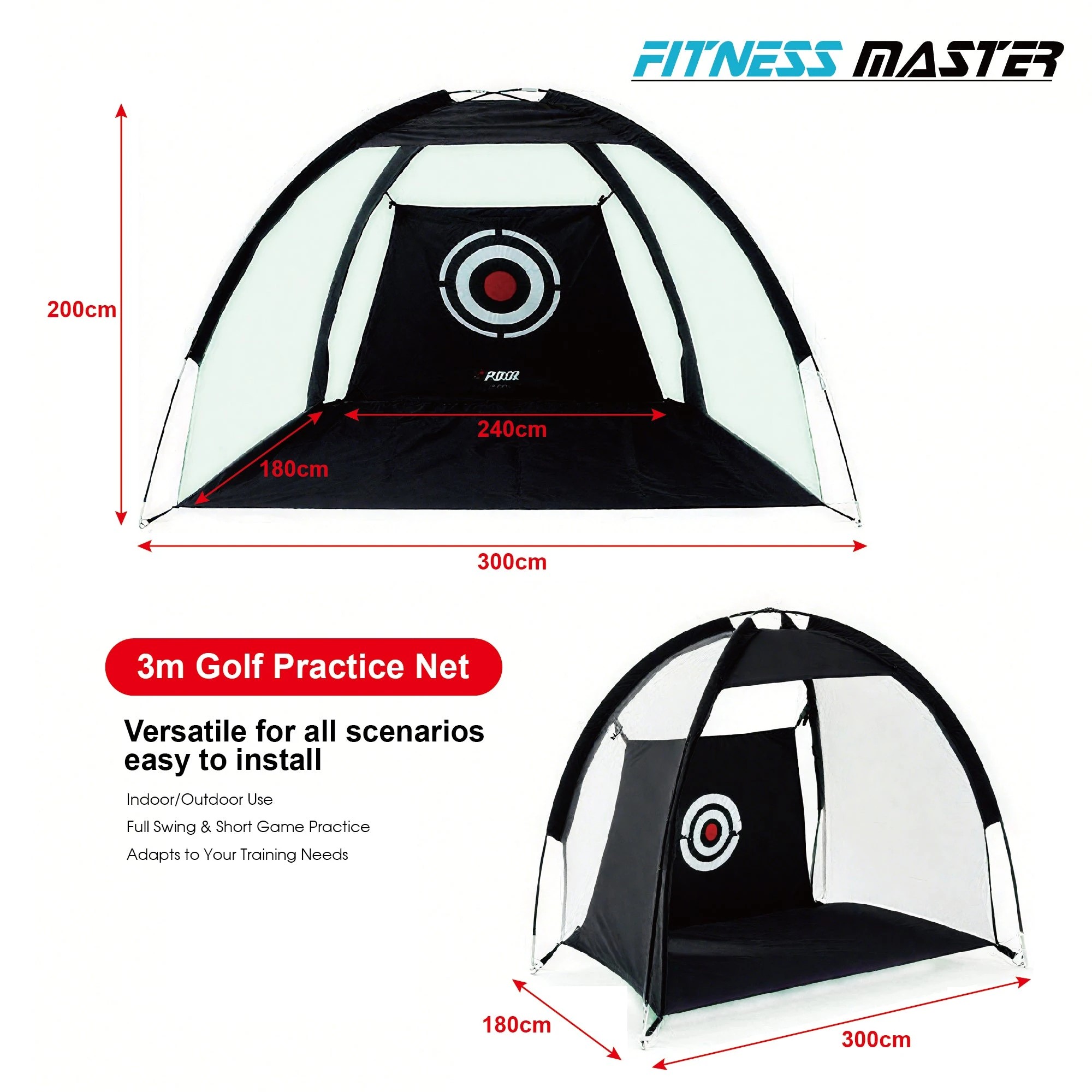 3 Elora Fitness Master 3m Golf Practice Net Training Hitting Net Chipping Cage Carry Bag, 3 of 7