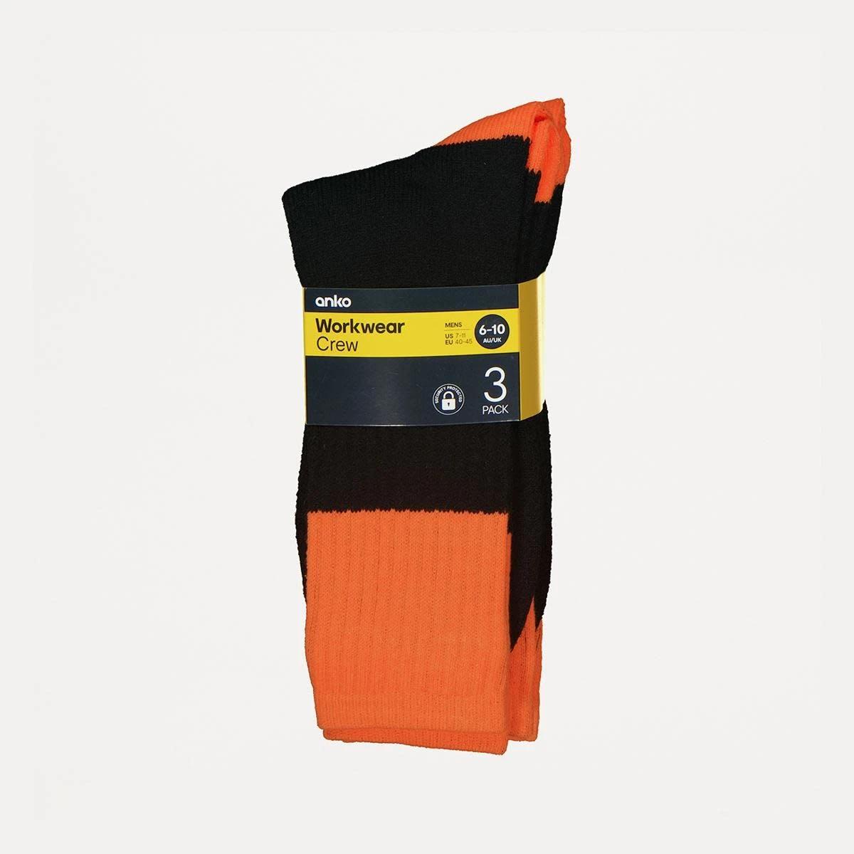 3 3 Pack Work Socks BLACK ORANGE TOP, 3 of 3