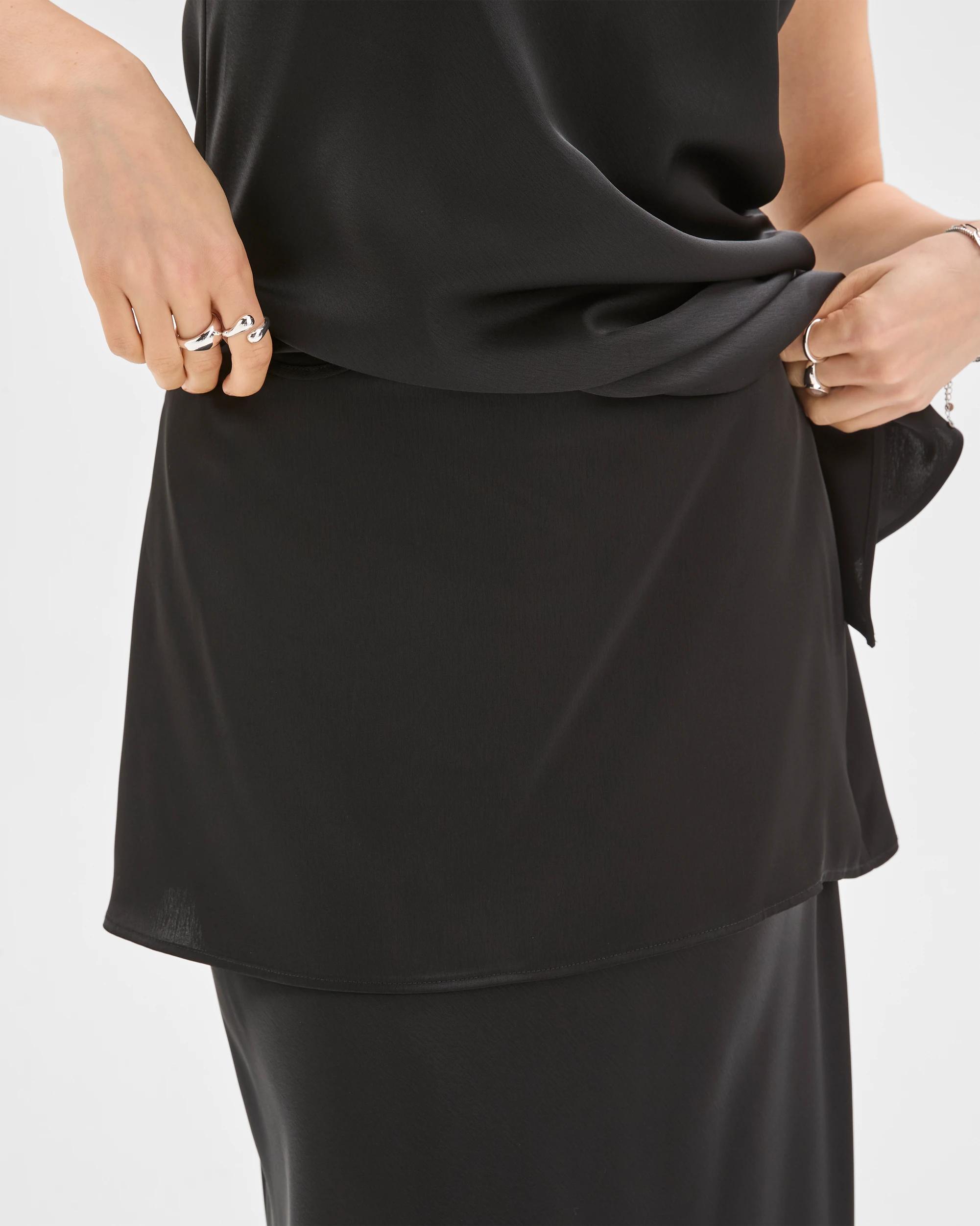 5 Lily Loves Layered Satin Maxi Skirt BLACK, 5 of 6