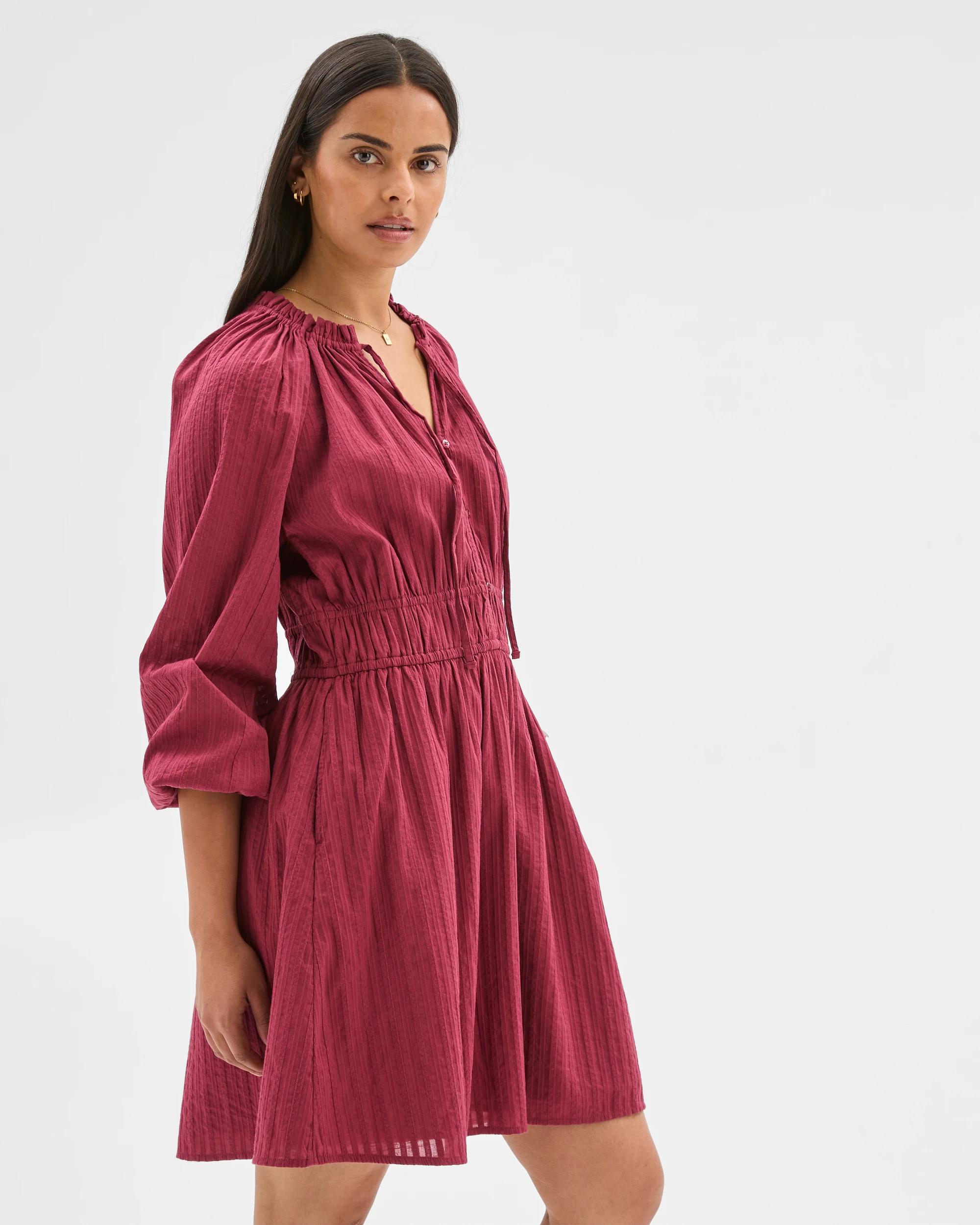 1 Target Woman Long Sleeve Dobby Detail Mini Dress MULBERRY, 1 of 6