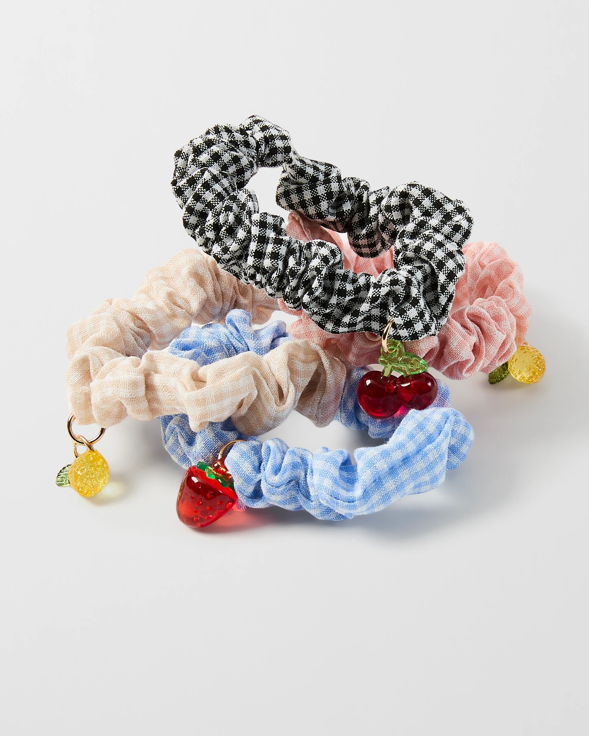 2 4 Pack Mini Fruit Hair Scrunchies - Gingham, 2 of 7