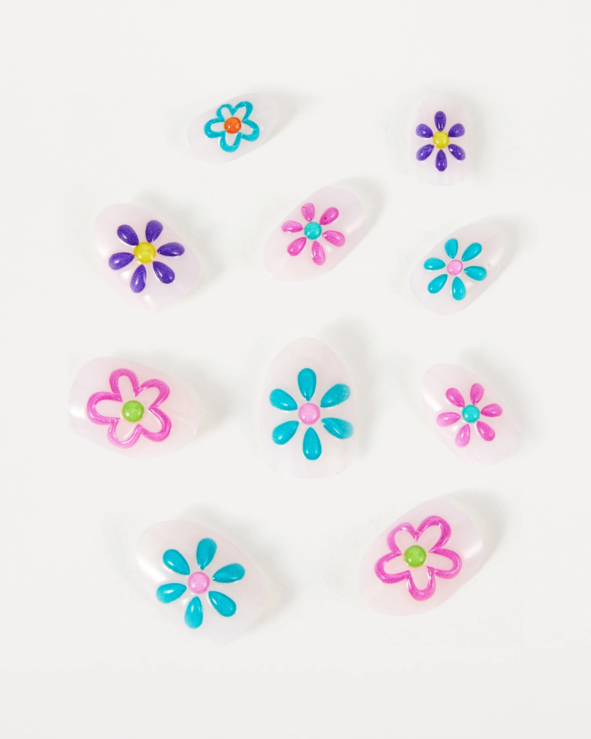 2 OXX Beauty 24 Pack Kids Pre-Glued Stick-On Nails - Almond Shape, Painted Flower, 2 of 4