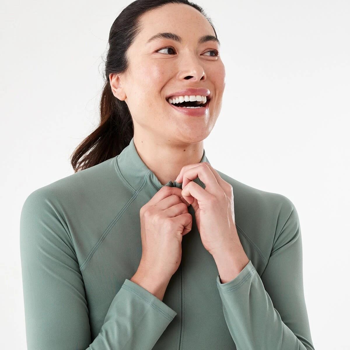 4 Active Womens Long Sleeve 1/4 Zip Ultrasoft Top Sumer Sage, 4 of 5