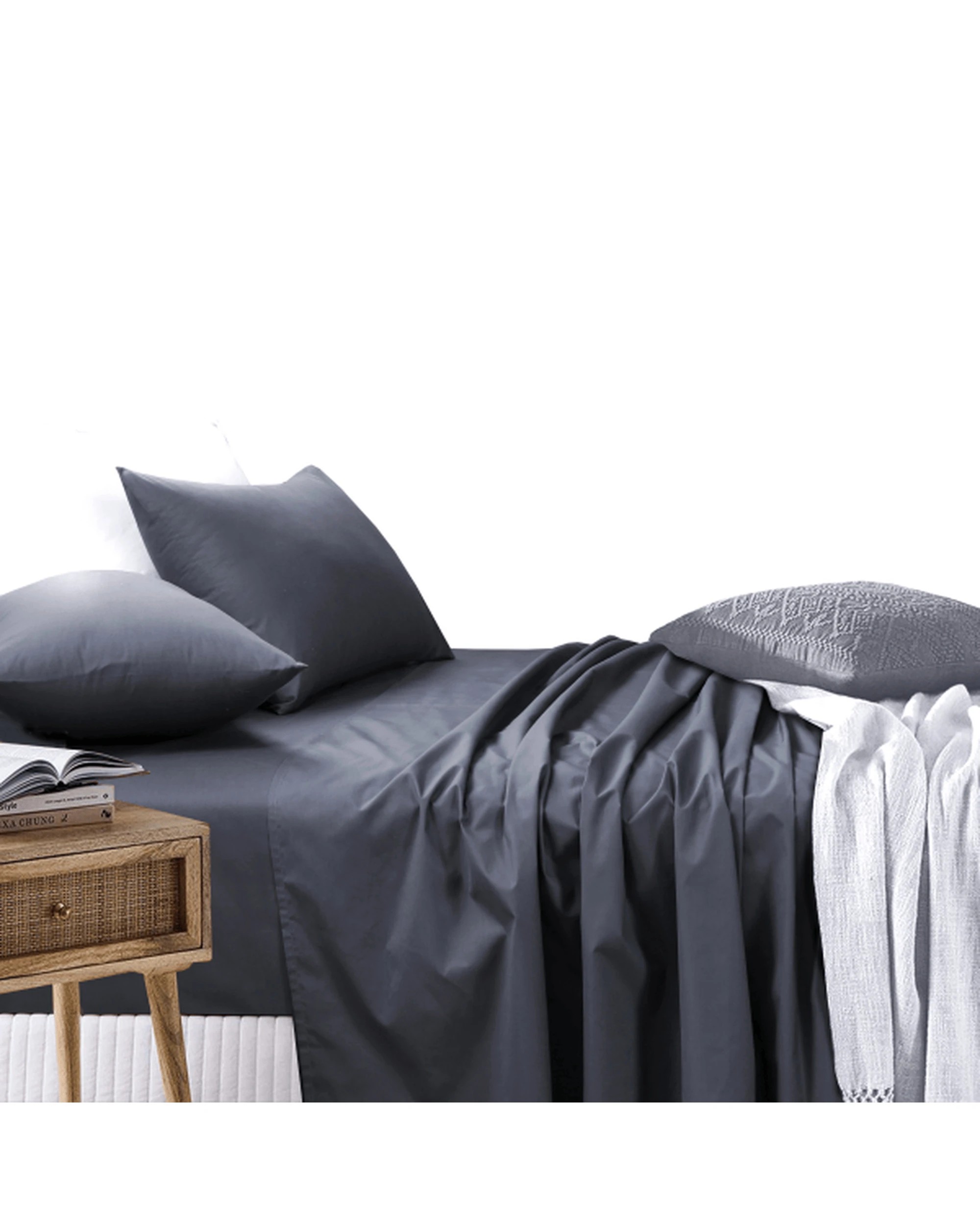 7 Amsons Bedsheets Set- Flat & Fitted Sheets With Pillowcases - Queen Bed - Charcoal, 7 of 7