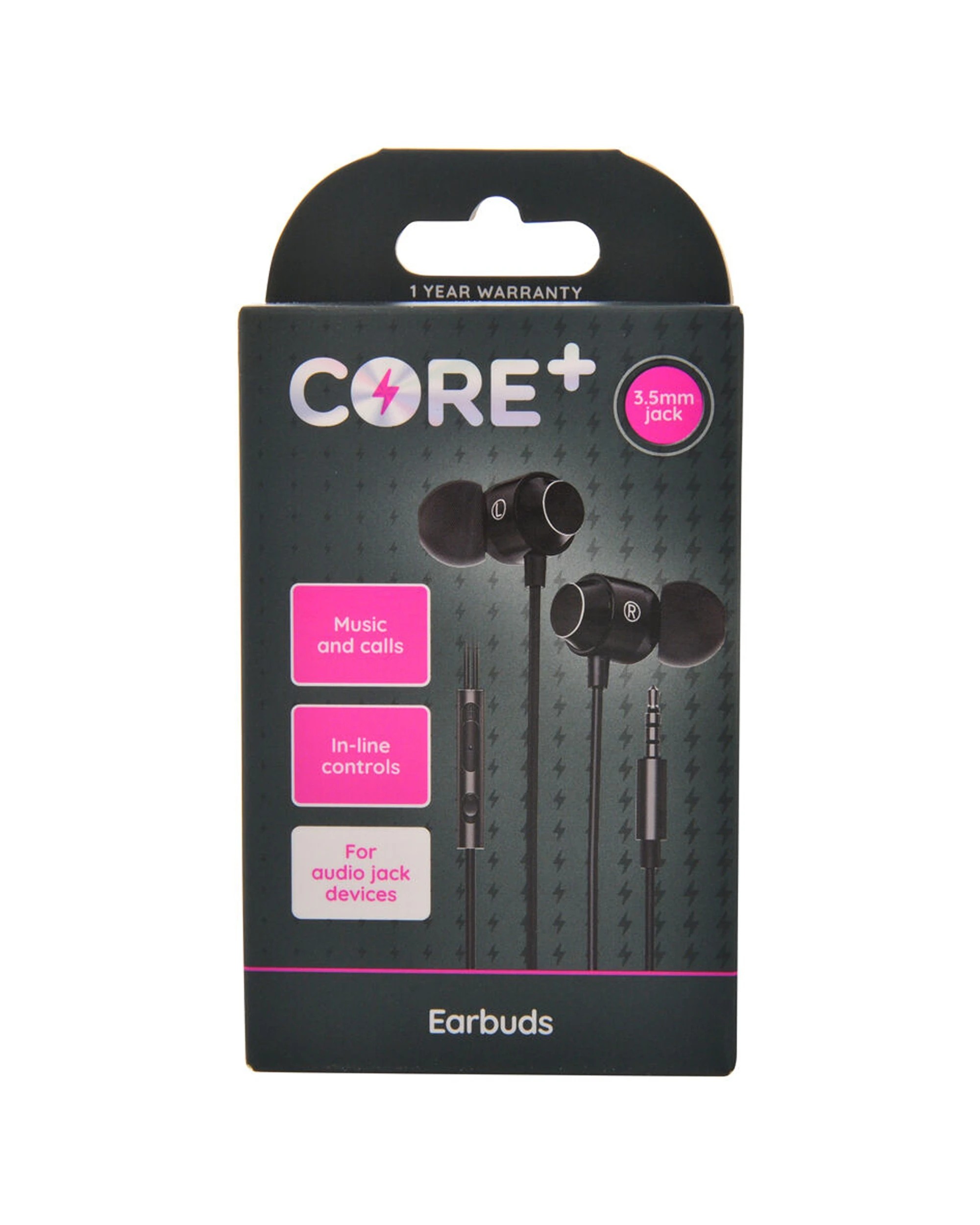 1 CORE 3.5mm Earphones Earbuds In-Ear Wired With Mic 1.2m Inline Controls
 - white, 1 of 3