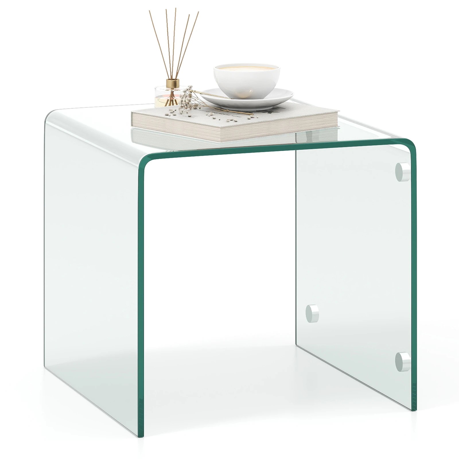 2 Costway Mobile C-Shaped End Table Tempered Glass 2 Tier Shelf Sofa Bedside Table, 2 of 5