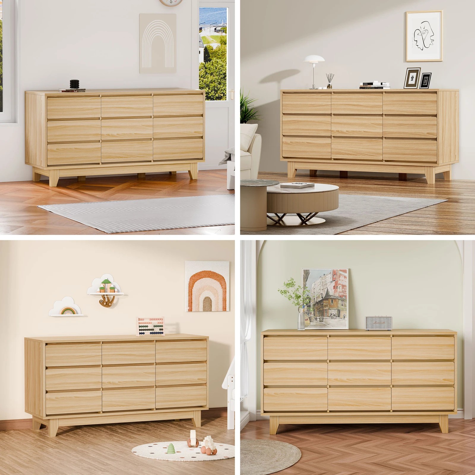 4 Alfordson 9 Chest of Drawers Minimalist Storage Cabinet Dresser - Oak, 4 of 10