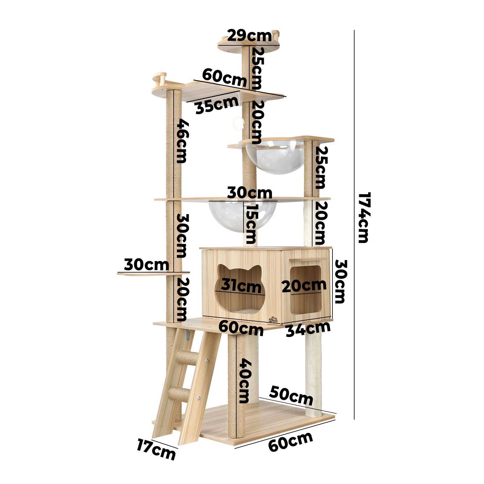 7 Alopet Cat Tree Scratching Post Scratcher Tower Wood Condo House Bed Large 174cm
 - Natural, 7 of 7