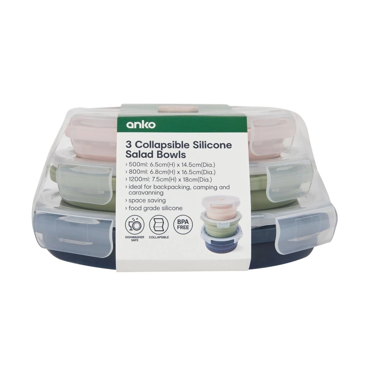10 3 Piece Silicone Collapsible Salad Bowls, 10 of 10
