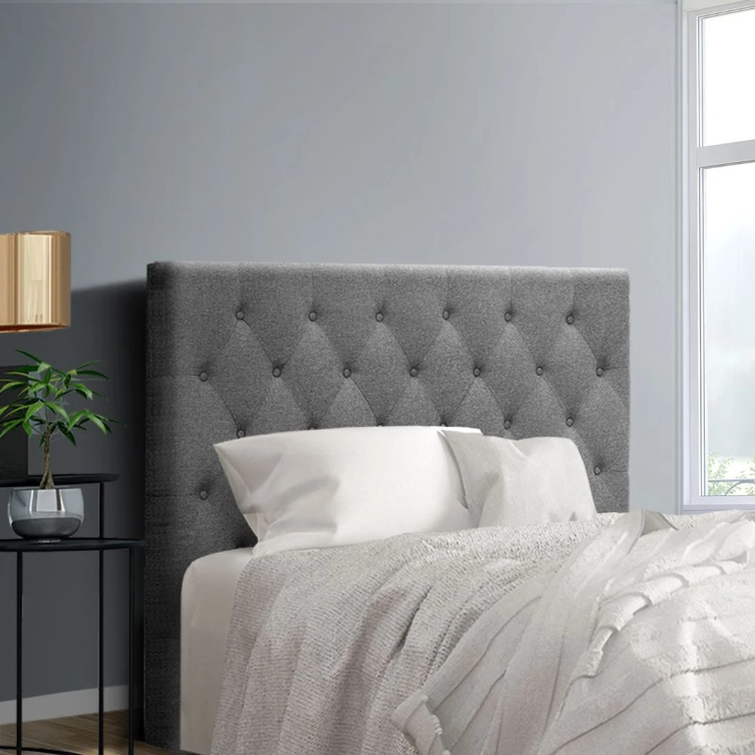 3 Artiss Bed Head Headboard King Single Size Fabric - Grey, 3 of 7