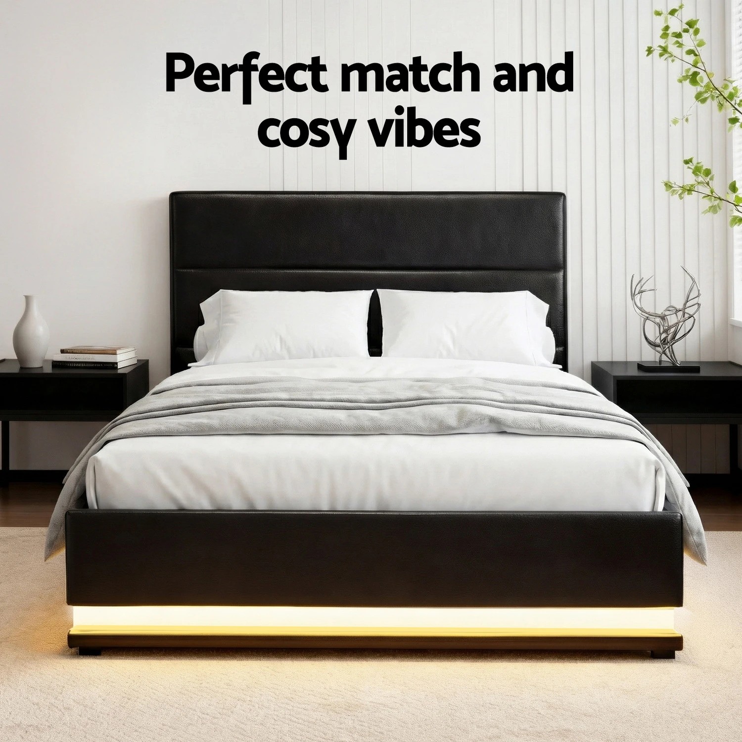 6 Artiss Bed Frame King Single Size LED Gas Lift LUMI - Black, 6 of 6