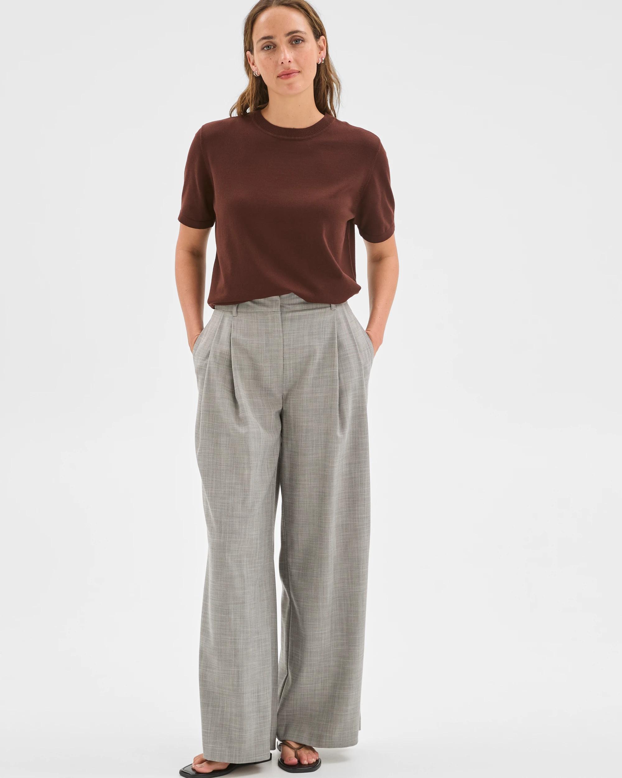5 Preview Double Pleat Wide Leg Pants GREY MELANGE, 5 of 7