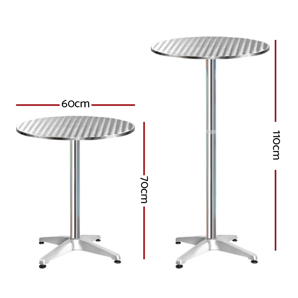 2 Gardeon Set of 2 Outdoor Bar Table Aluminium Round 70/110CM - Silver, 2 of 5
