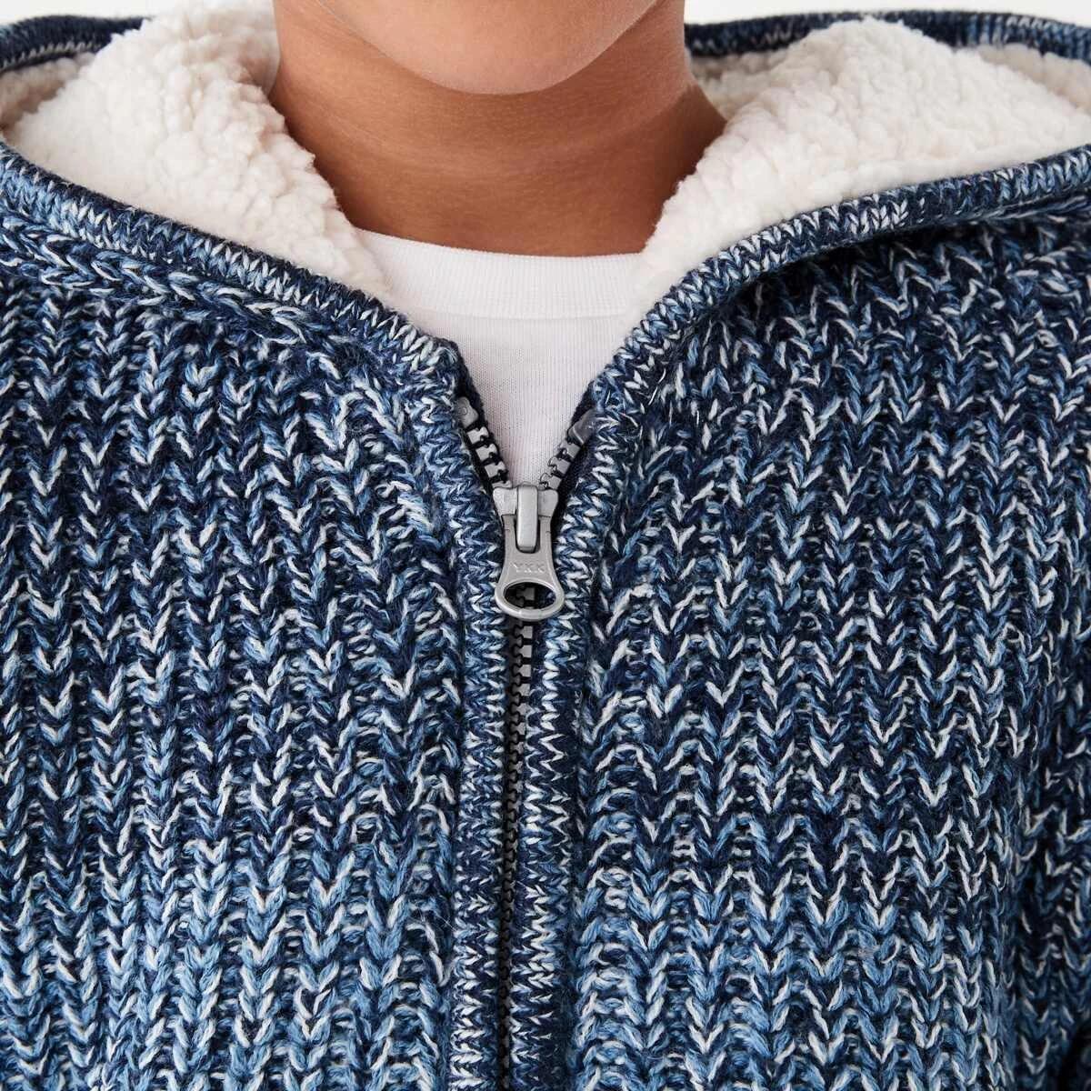 5 Sherpa Knit Hoodie Nvy Twist, 5 of 9