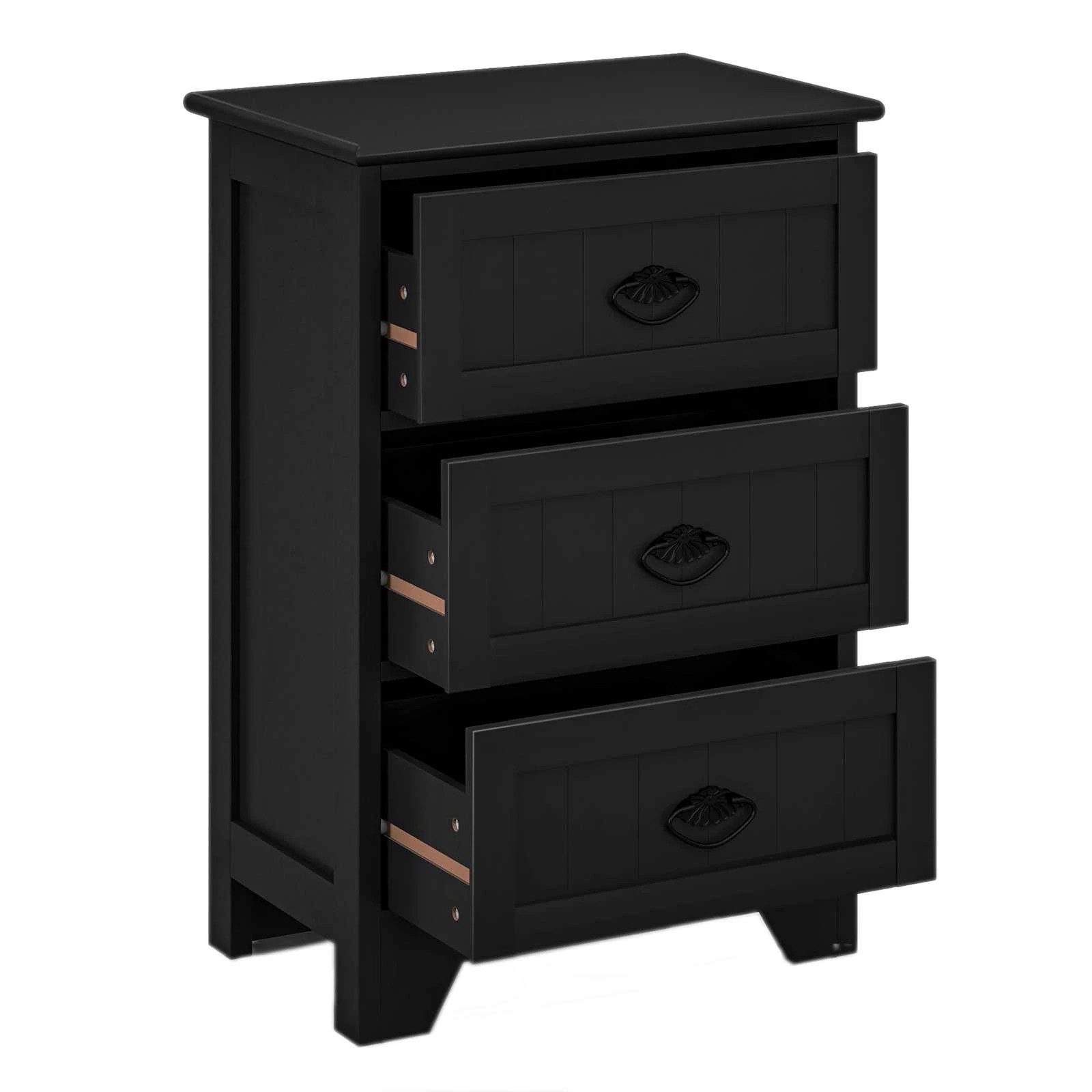 1 Costway 3 Drawers Bedside End Table Wood Nightstand, 1 of 8