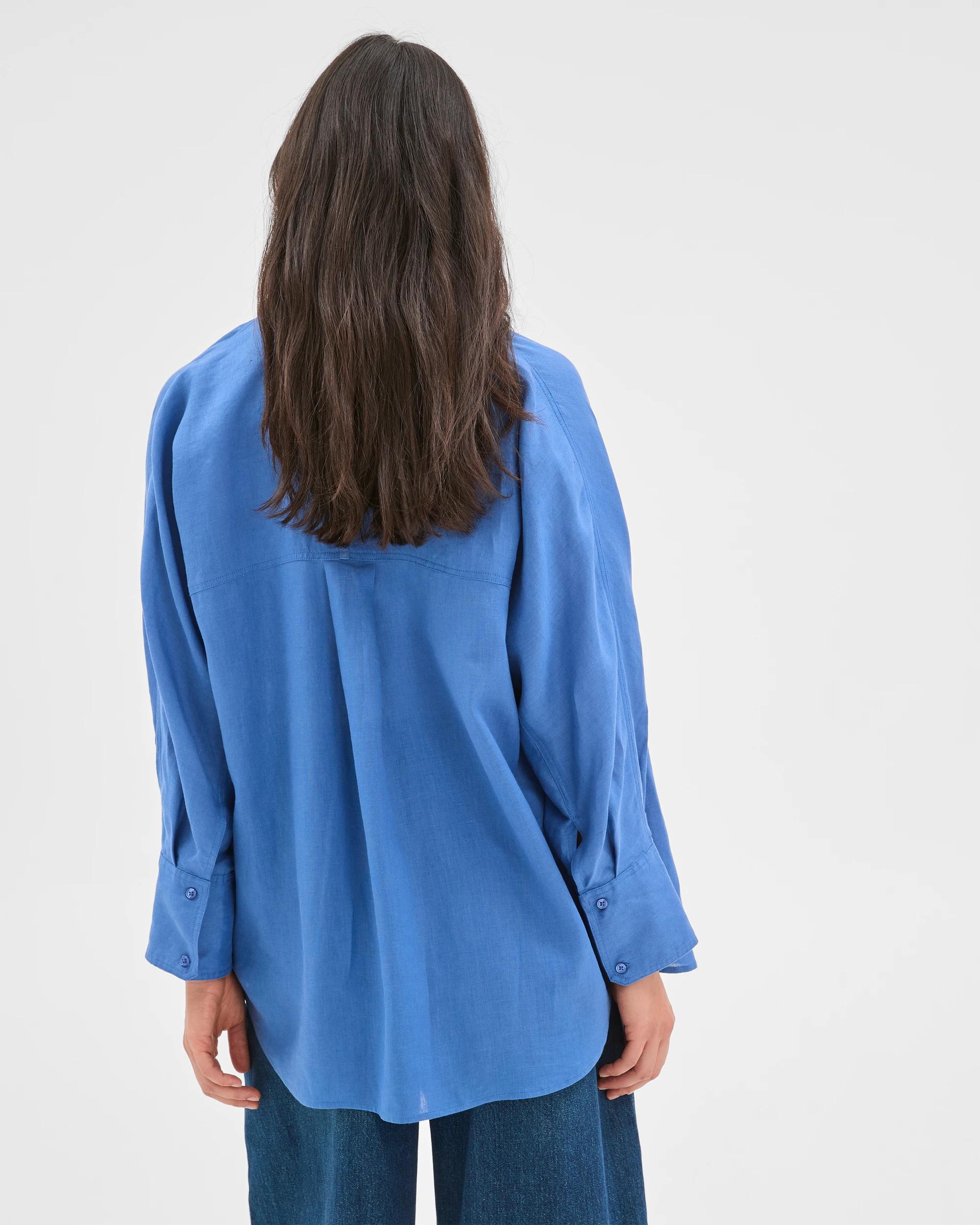 5 Target Woman European Linen Long Sleeve Shirt LAPIS BLUE, 5 of 5