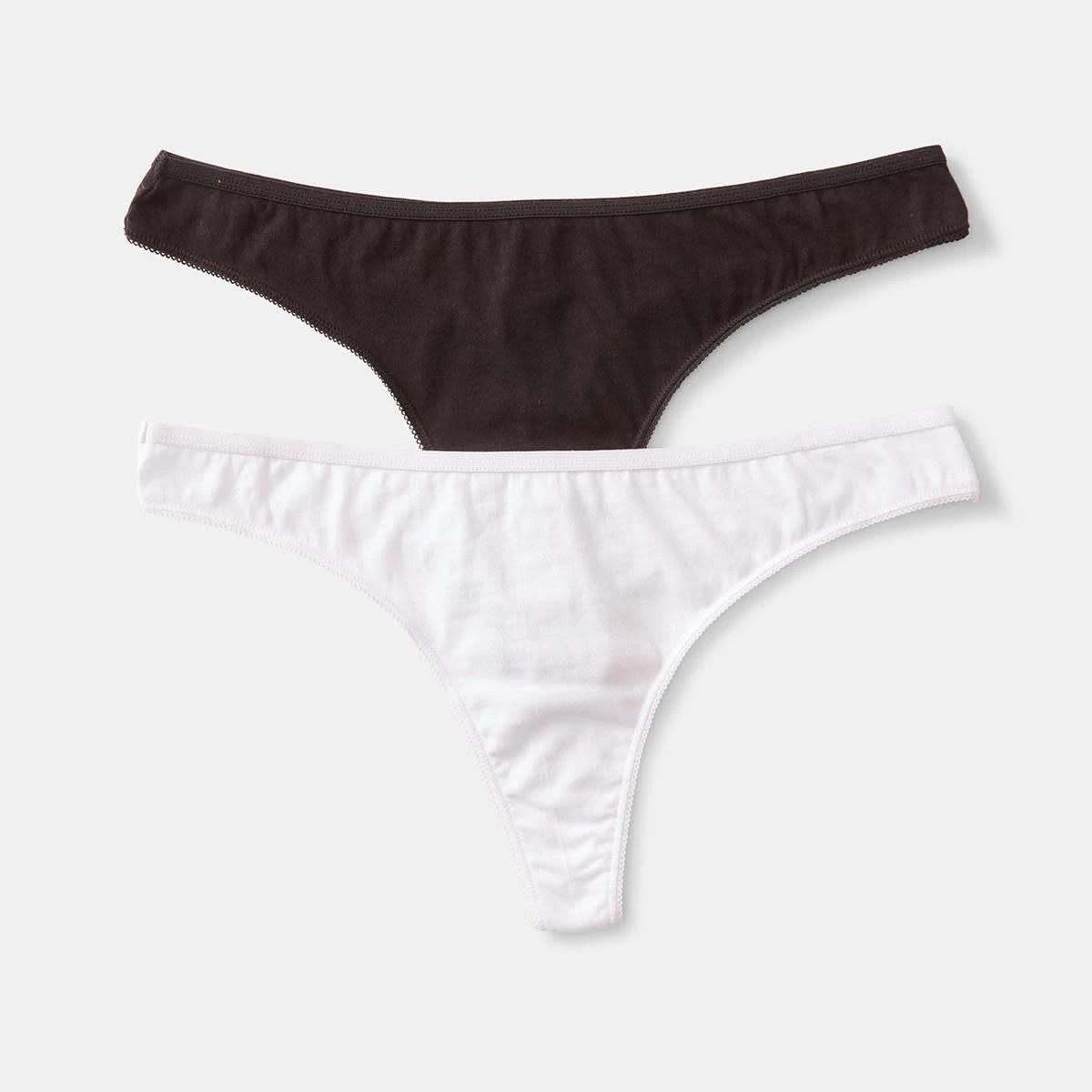 1 2 Pack Cotton Kelsey G-String Briefs Black Wht, 1 of 7