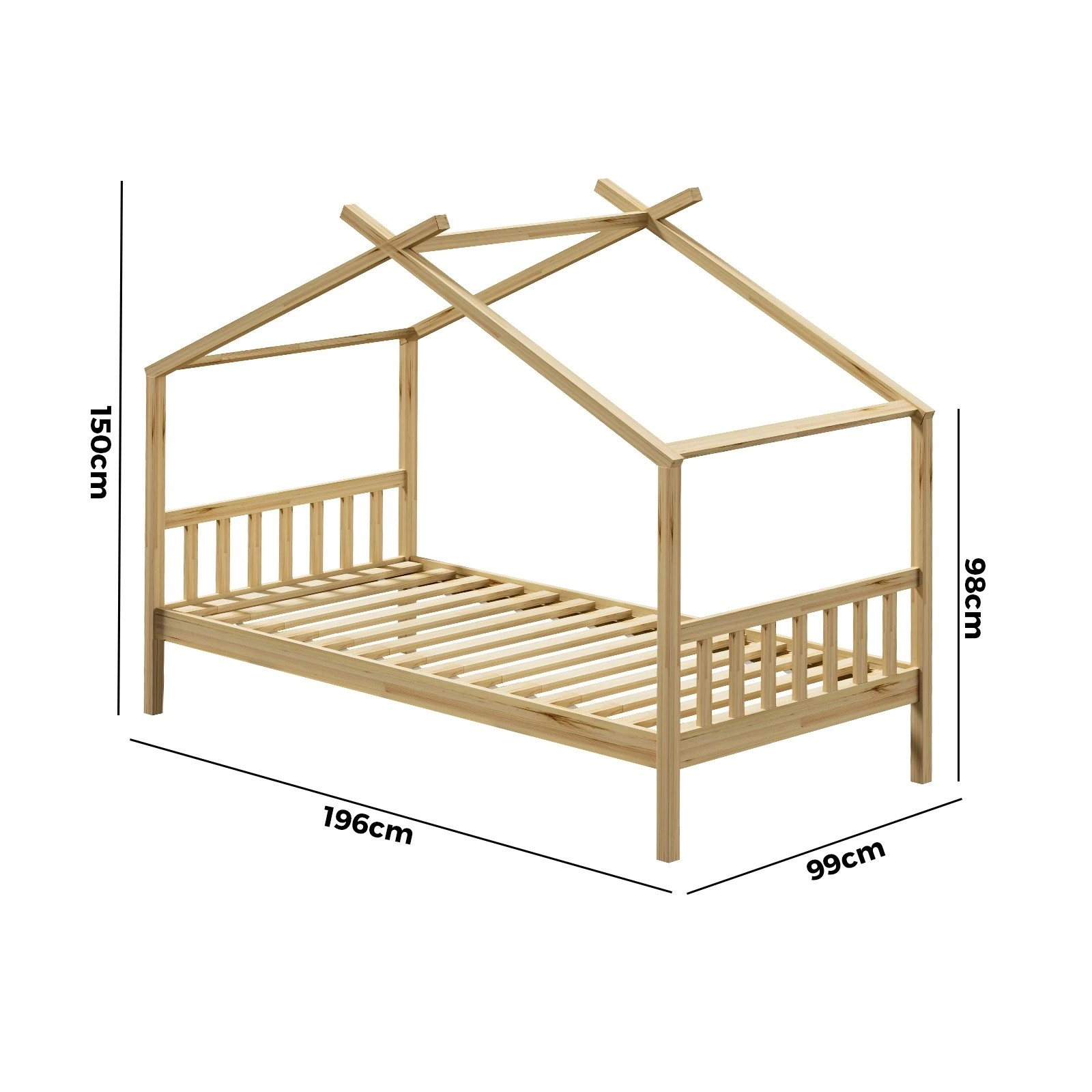 10 Oikiture Bed Frame Wooden Base Kids Single Timber House Beds
 - Natural, 10 of 10