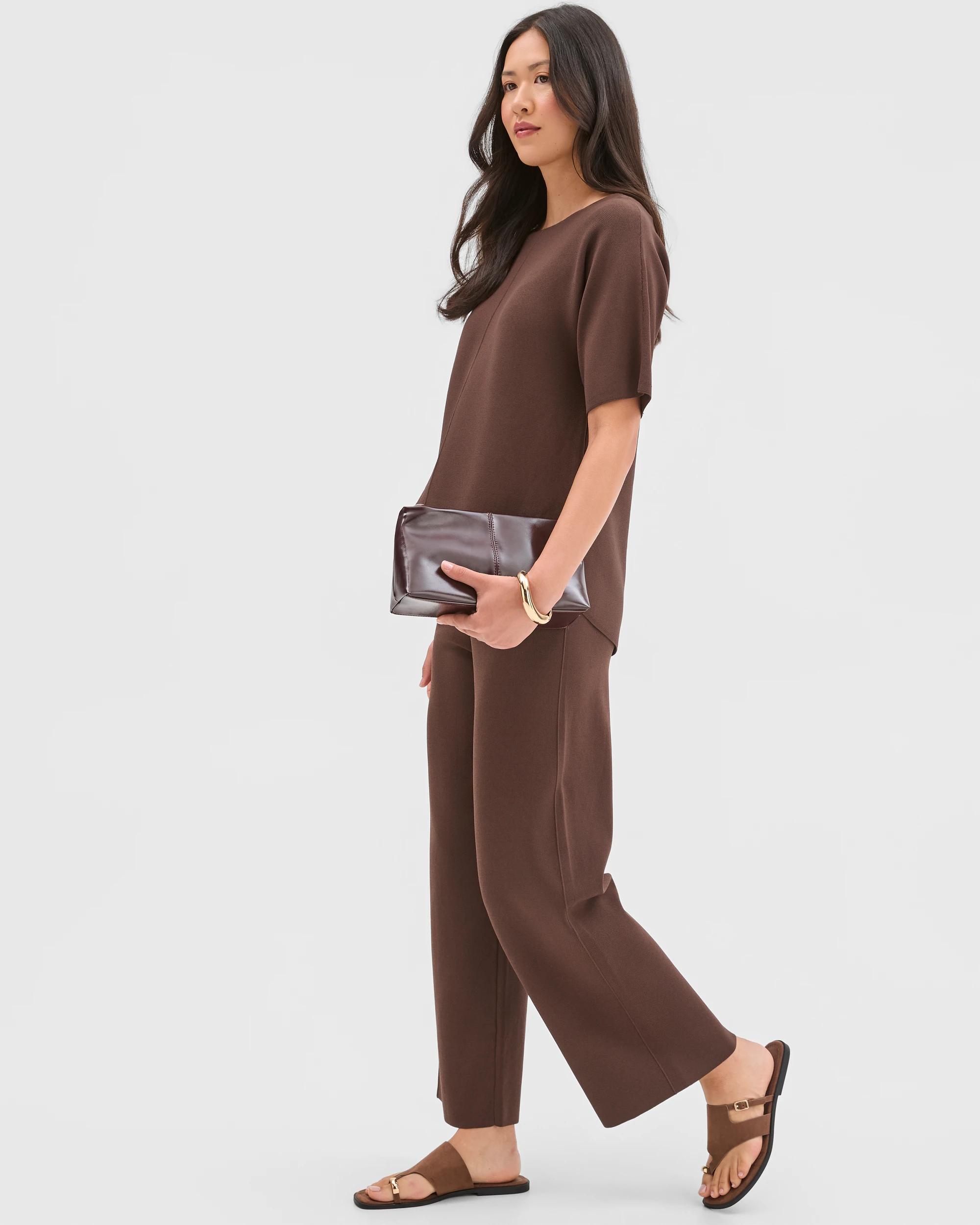 4 Preview Crepe Knit Straight Leg Pants GANACHE, 4 of 6