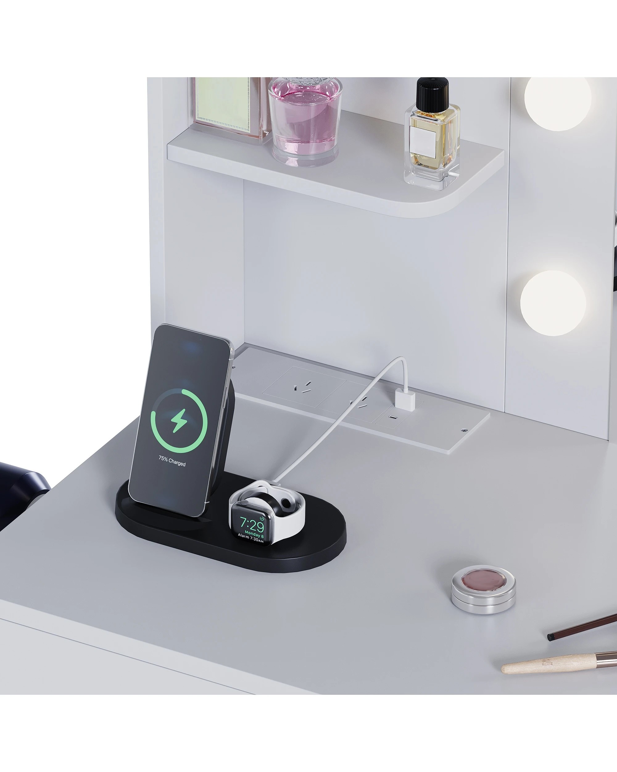 8 Advwin Dressing Table Vanity Desk with Mirror and 11 Bulbs Lights Charging Station - White, 8 of 10