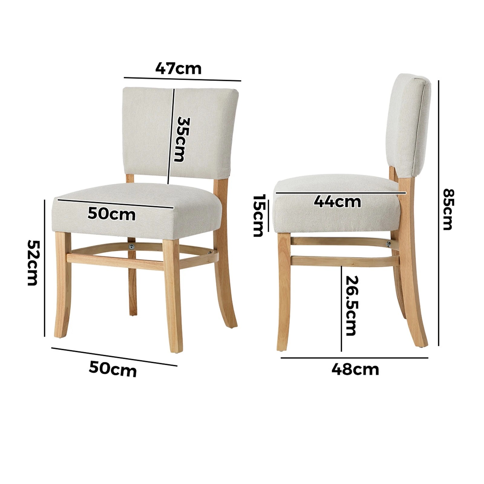 2 Oikiture 4x Dining Chairs Wooden Kitchen Seat Rubberwood Frame Accent Chair - Beige, 2 of 10