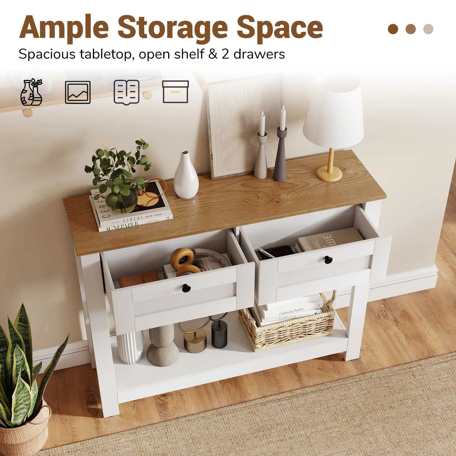 5 Costway Farmhouse Console Table w/2 Drawers Entryway Side Table, 5 of 10
