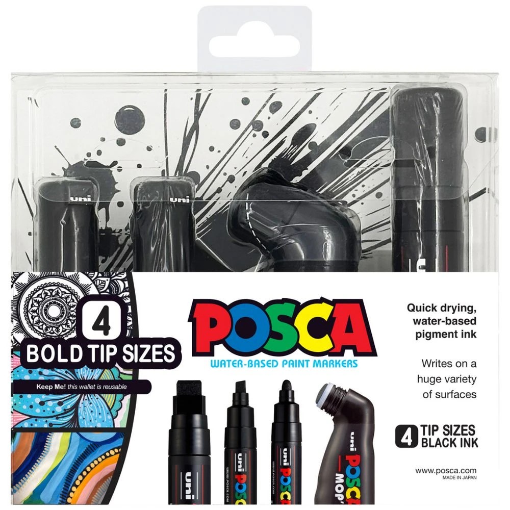 1 POSCA Paint Markers Assorted Bold Tips Black 4 Pack, 1 of 1