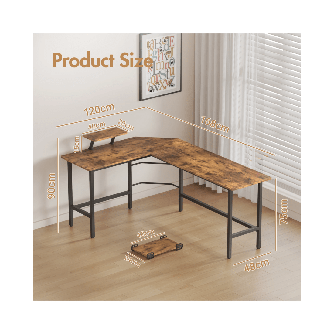 2 Advwin L-shaped Corner Desk With Laptop Stand Workstation Home Work Computer Desk Office Table, 2 of 9