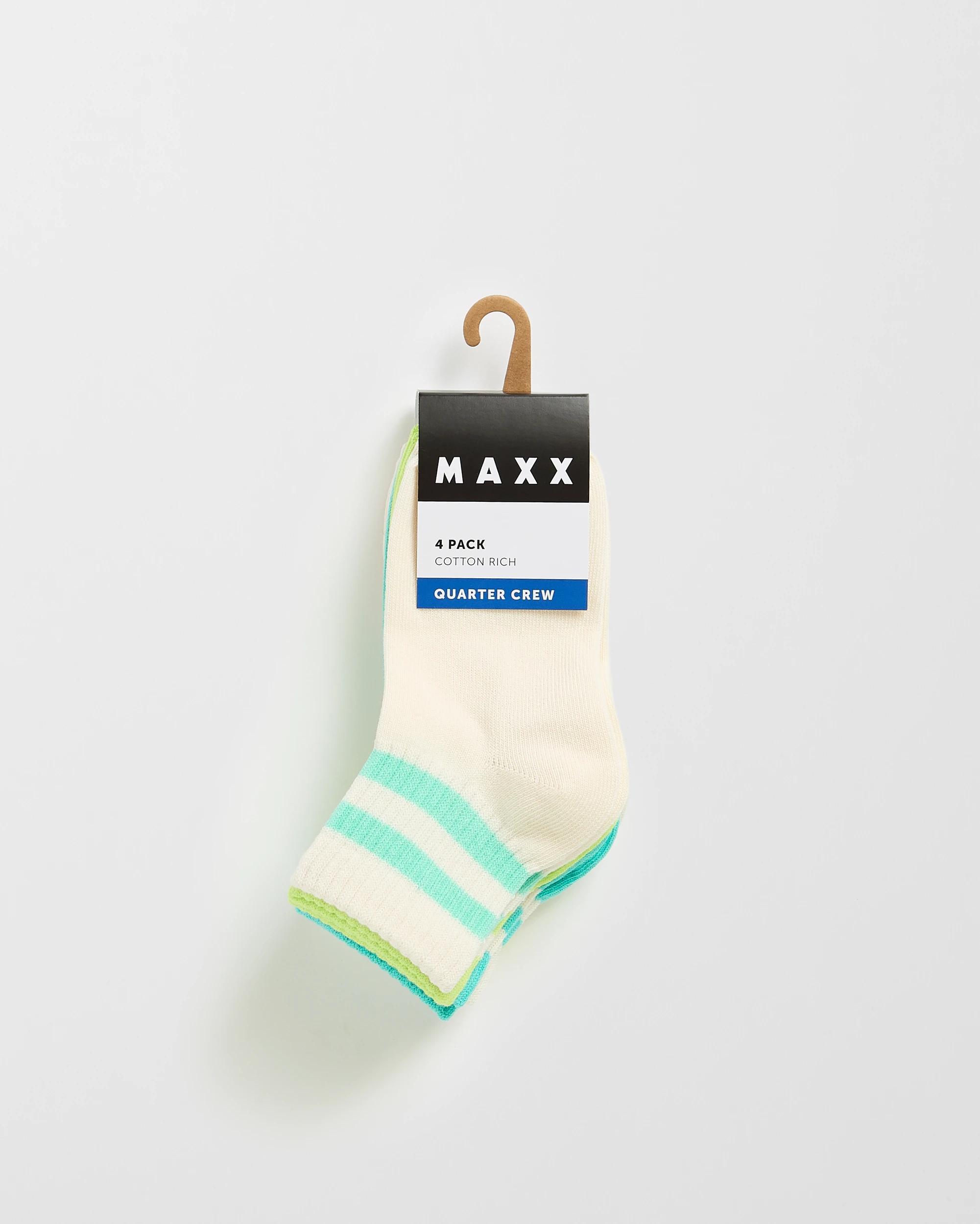 3 Maxx Australian Cotton Blend 4 Pack Boys Quarter Crew Socks FLUORO STRIPE, 3 of 3