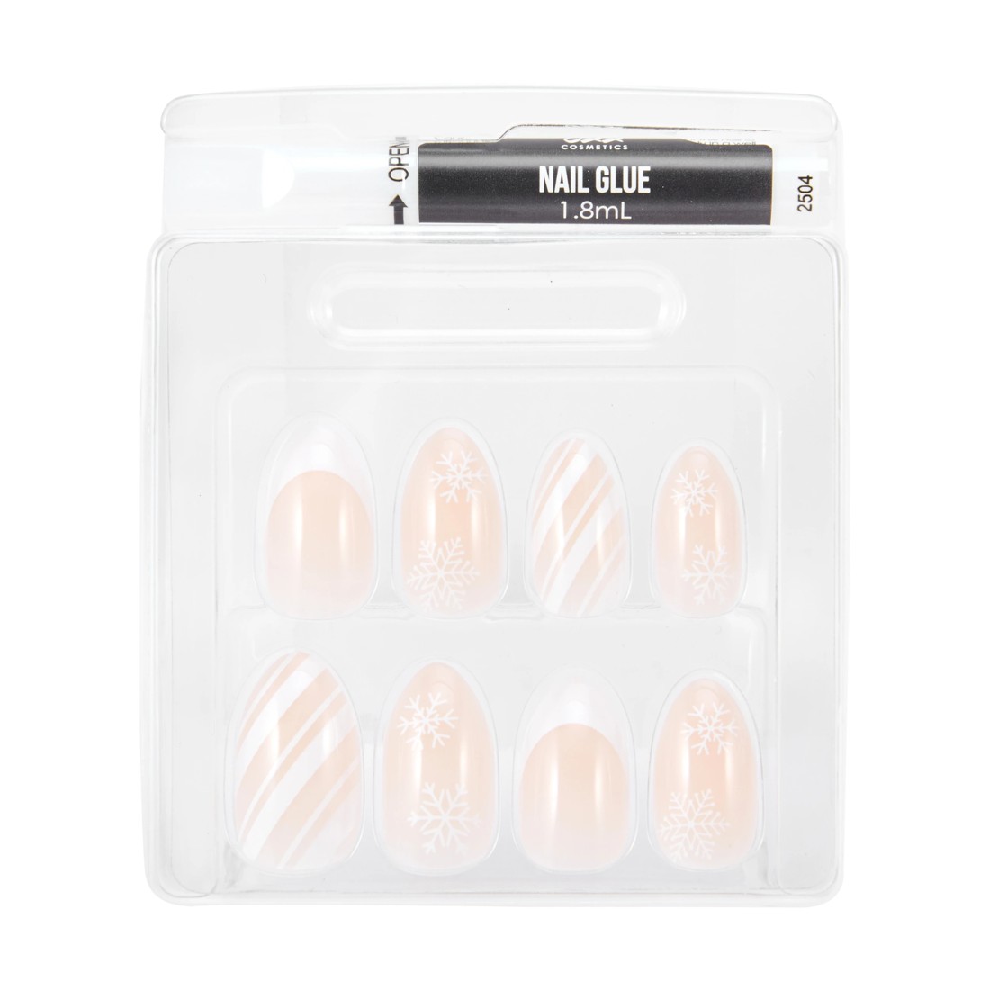 3 OXX Cosmetics 24 Pack Artificial Nails with Adhesive - Almond Shape, Candy Cane Swirl, 3 of 4
