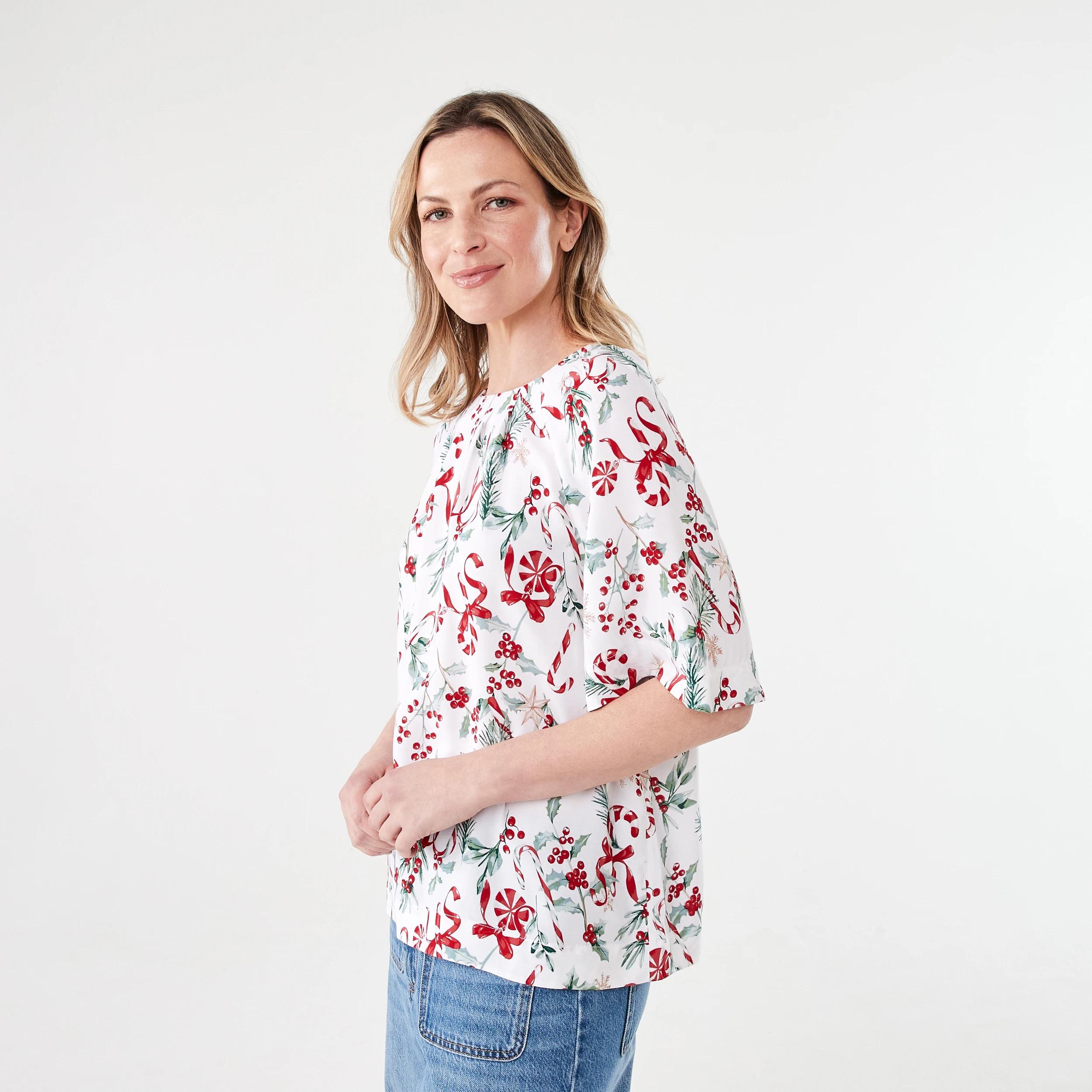2 Short Sleeve Christmas Tuck Top Candy Cane, 2 of 6